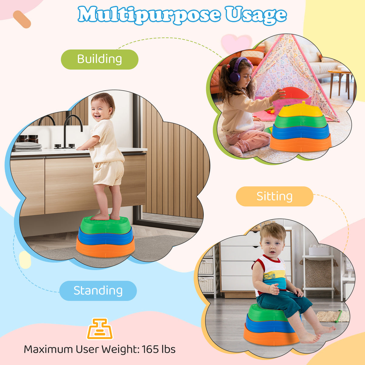 Kids 5 PCS Non-Slip Balance Stepping Stones w/ Bag
