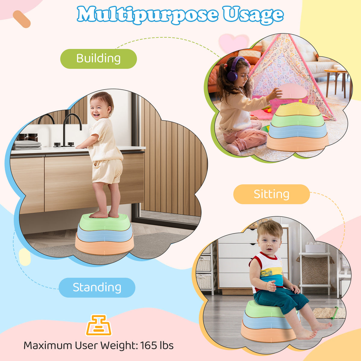 Kids 5 PCS Non-Slip Balance Stepping Stones w/ Bag