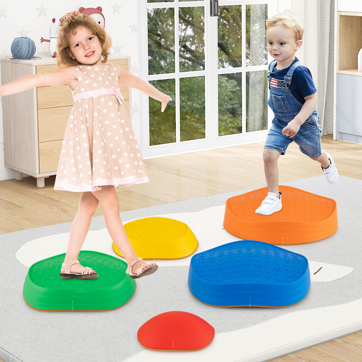 Kids 5 PCS Non-Slip Balance Stepping Stones w/ Bag