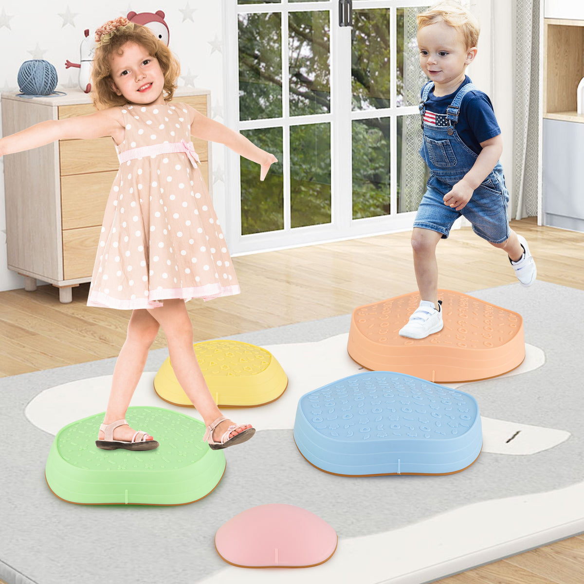 Kids 5 PCS Non-Slip Balance Stepping Stones w/ Bag