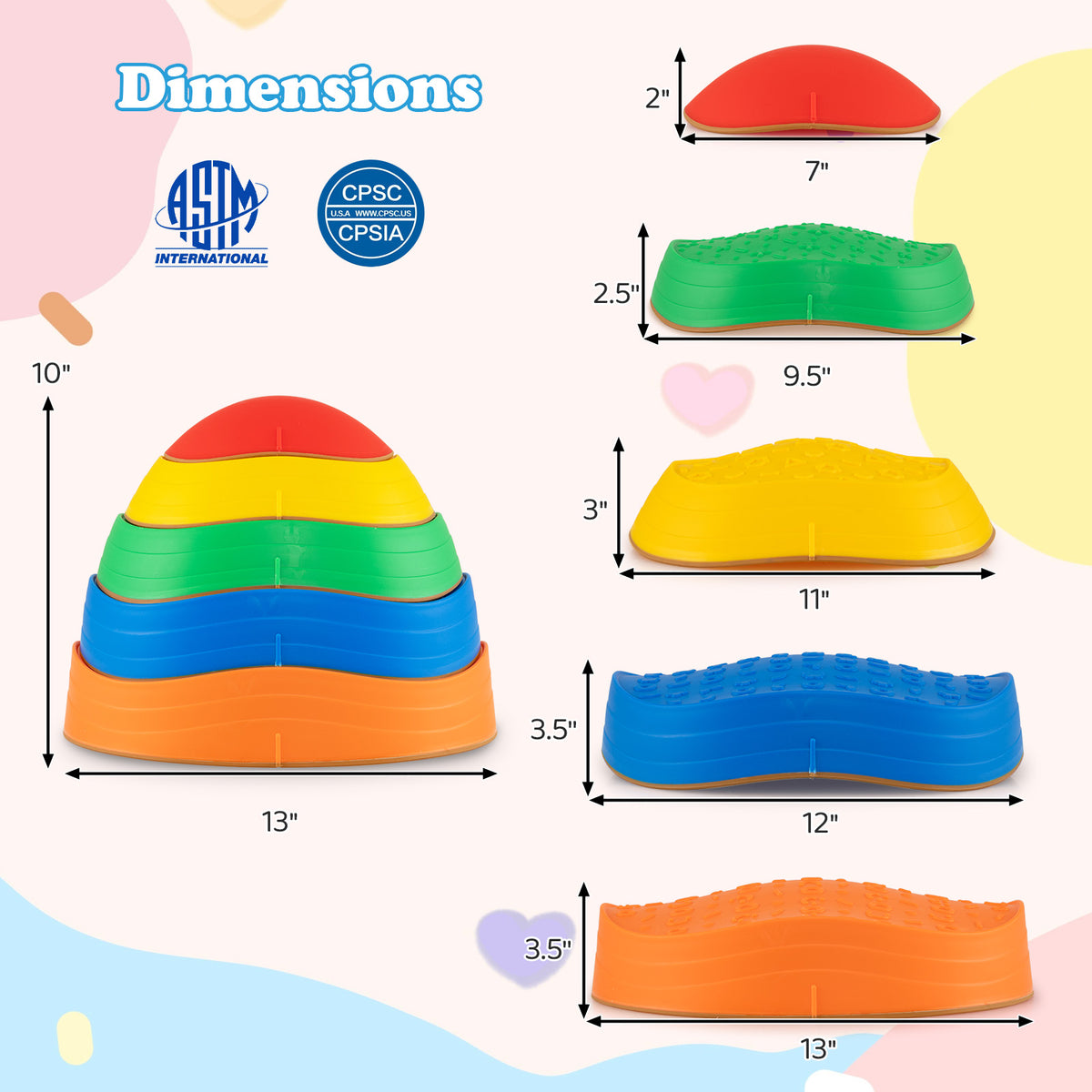 Kids 5 PCS Non-Slip Balance Stepping Stones w/ Bag