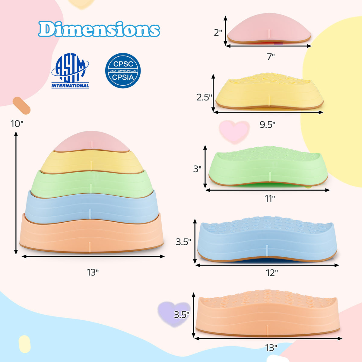 Kids 5 PCS Non-Slip Balance Stepping Stones w/ Bag