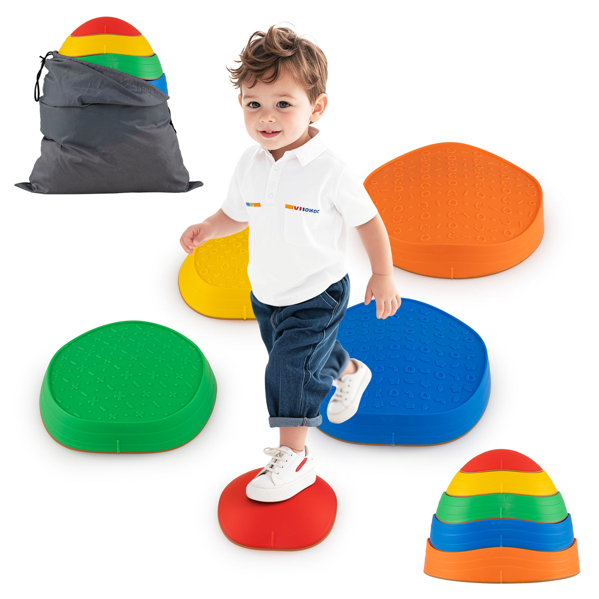 Kids 5 PCS Non-Slip Balance Stepping Stones w/ Bag