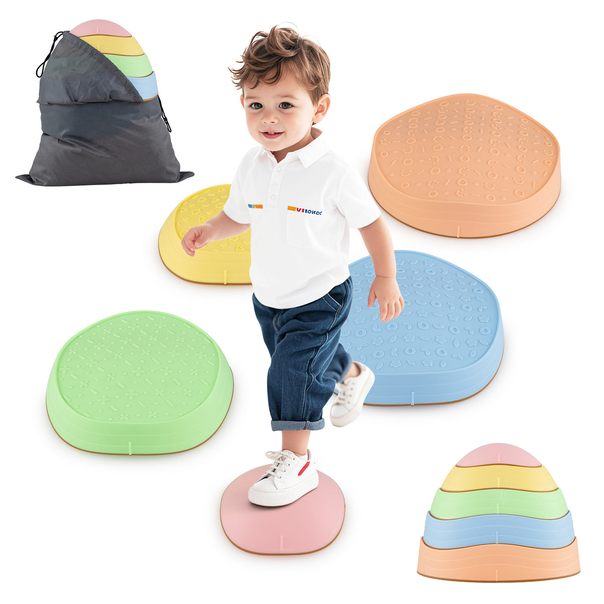 Kids 5 PCS Non-Slip Balance Stepping Stones w/ Bag