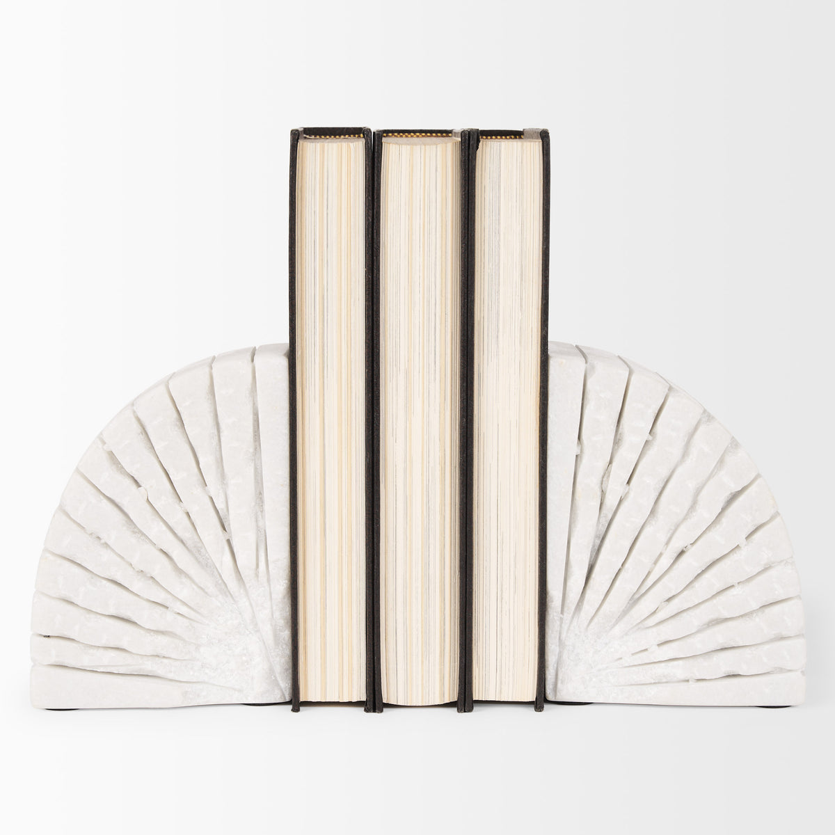 Stept White Marble Bookends w/rough carving (set of 2)-Bookends-DECOROLALA