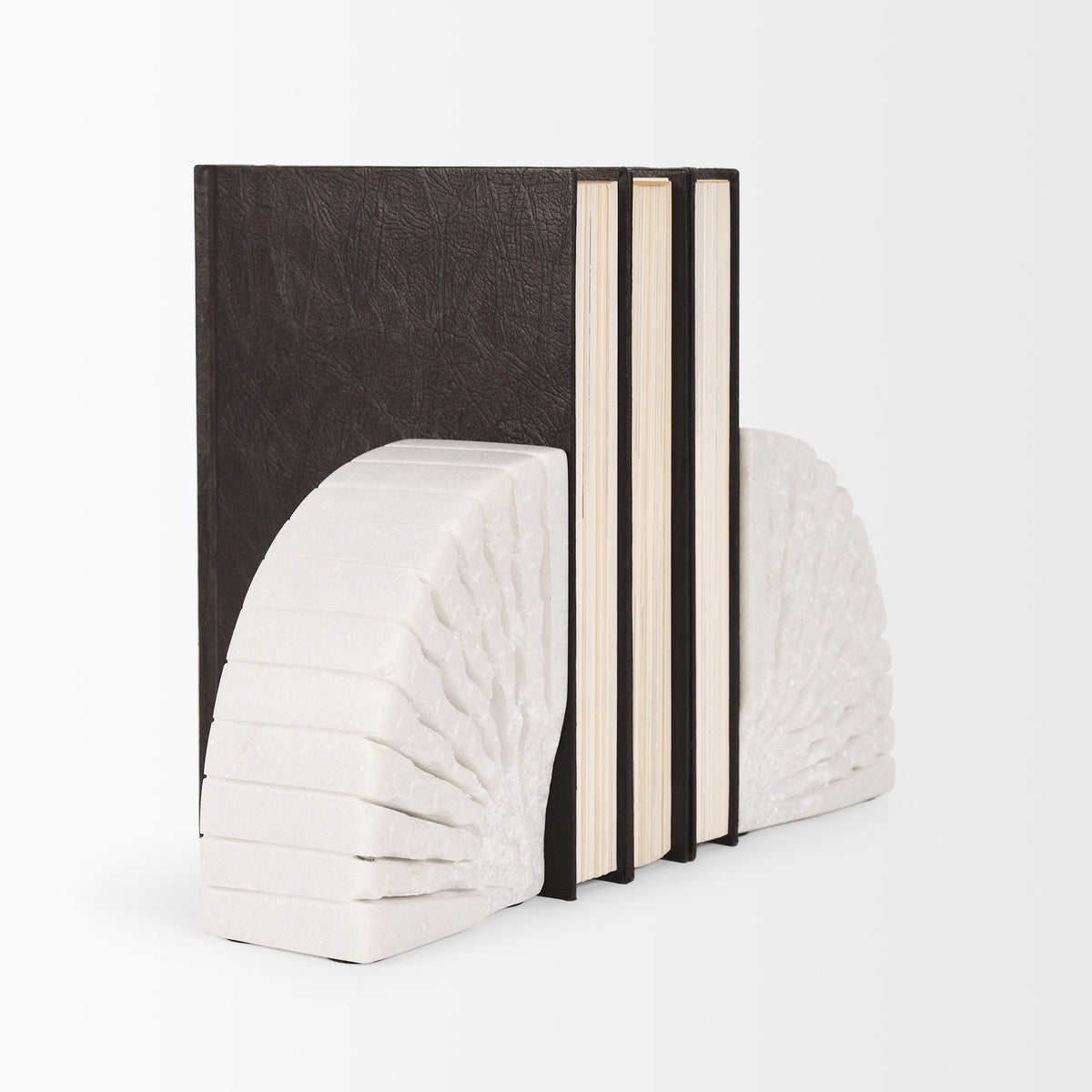 Stept White Marble Bookends w/rough carving (set of 2)-Bookends-DECOROLALA