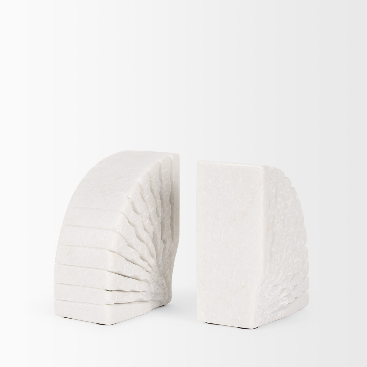 Stept White Marble Bookends w/rough carving (set of 2)-Bookends-DECOROLALA