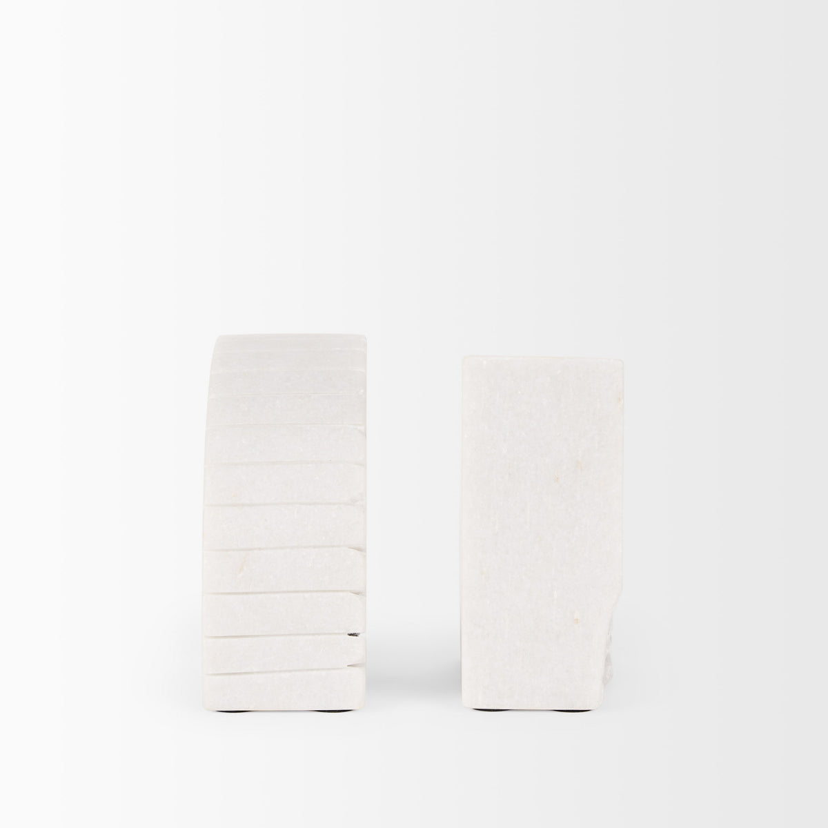 Stept White Marble Bookends w/rough carving (set of 2)-Bookends-DECOROLALA