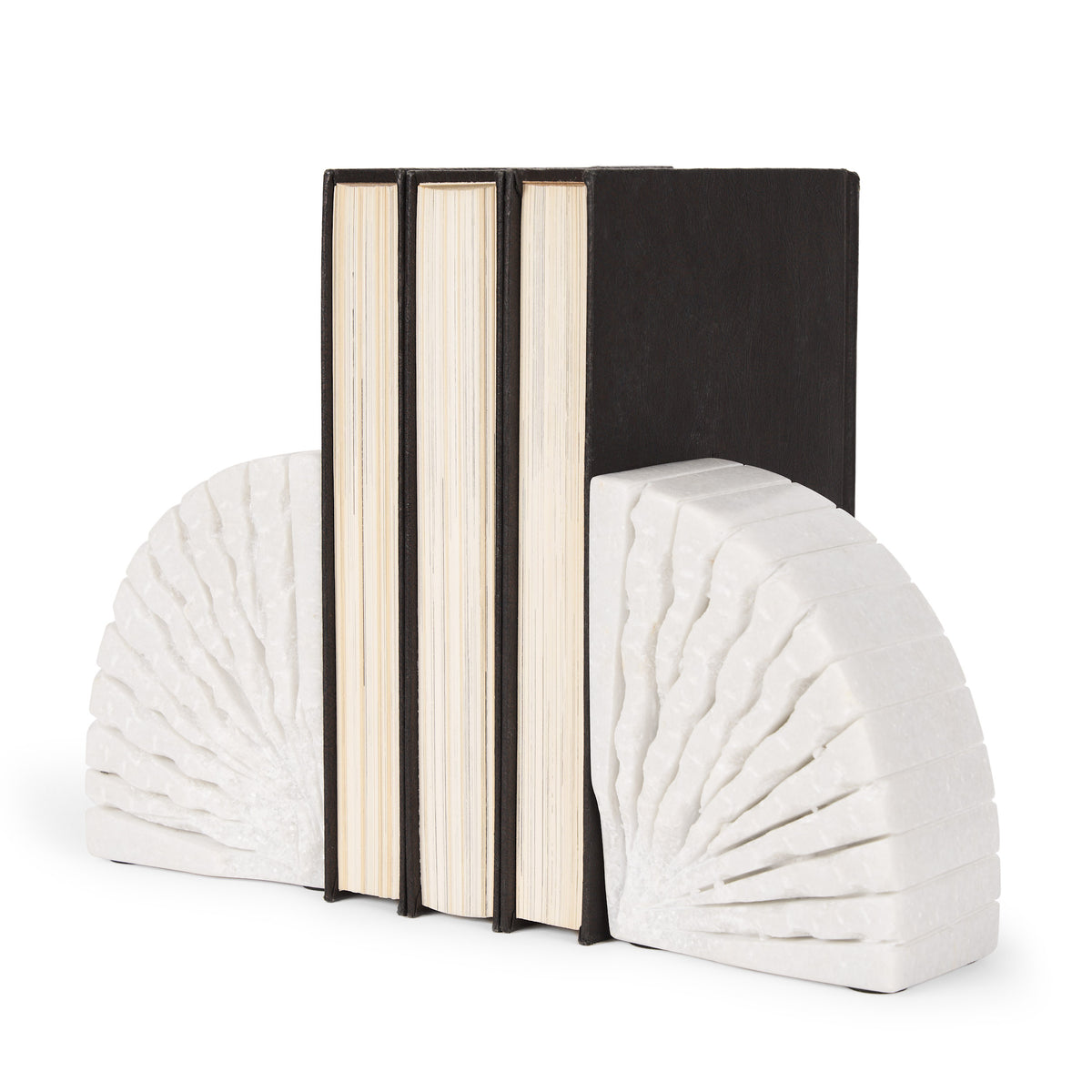 Stept White Marble Bookends w/rough carving (set of 2)-Bookends-DECOROLALA