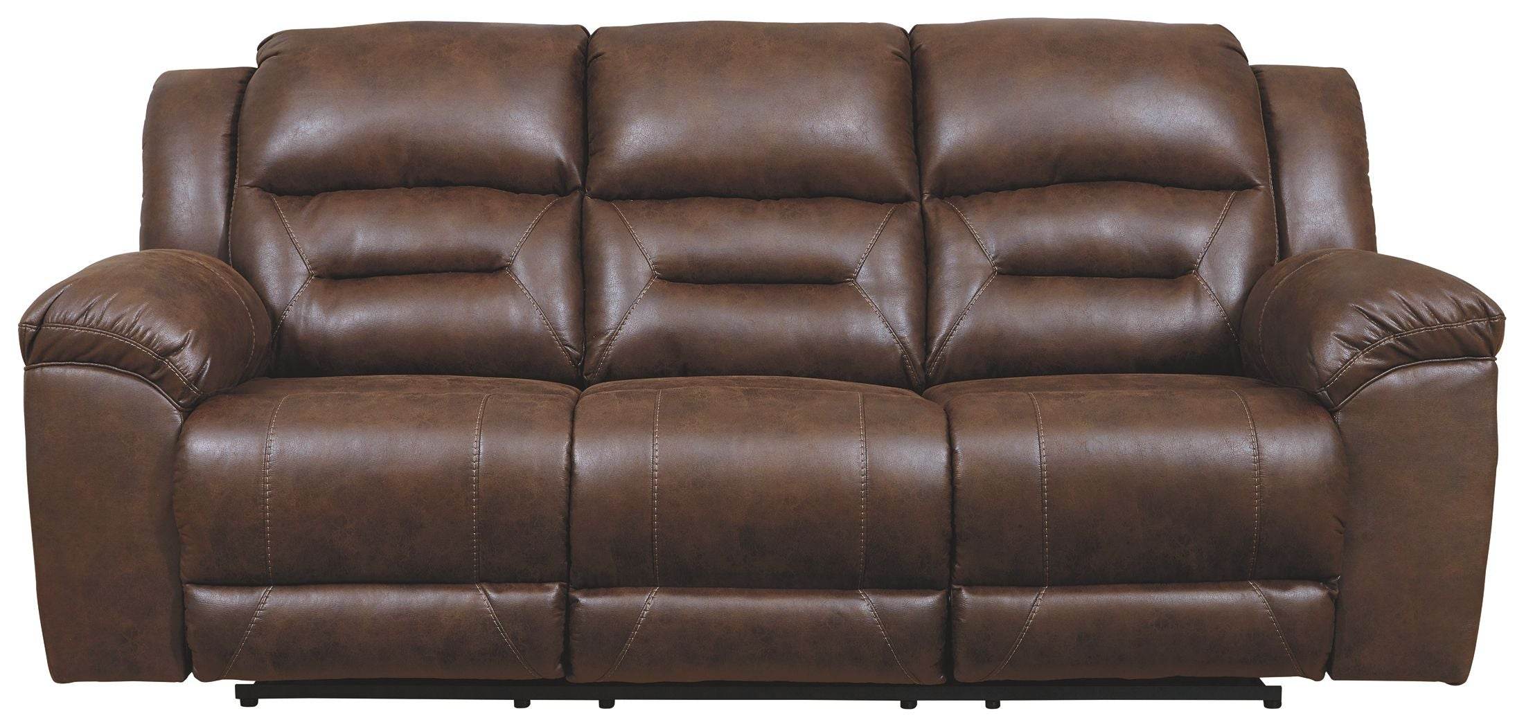 Stoneland Power Reclining Sofa Faux Leather Chocolate-Reclining Sofas-DECOROLALA