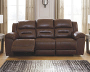 Stoneland Power Reclining Sofa Faux Leather Chocolate-Reclining Sofas-DECOROLALA