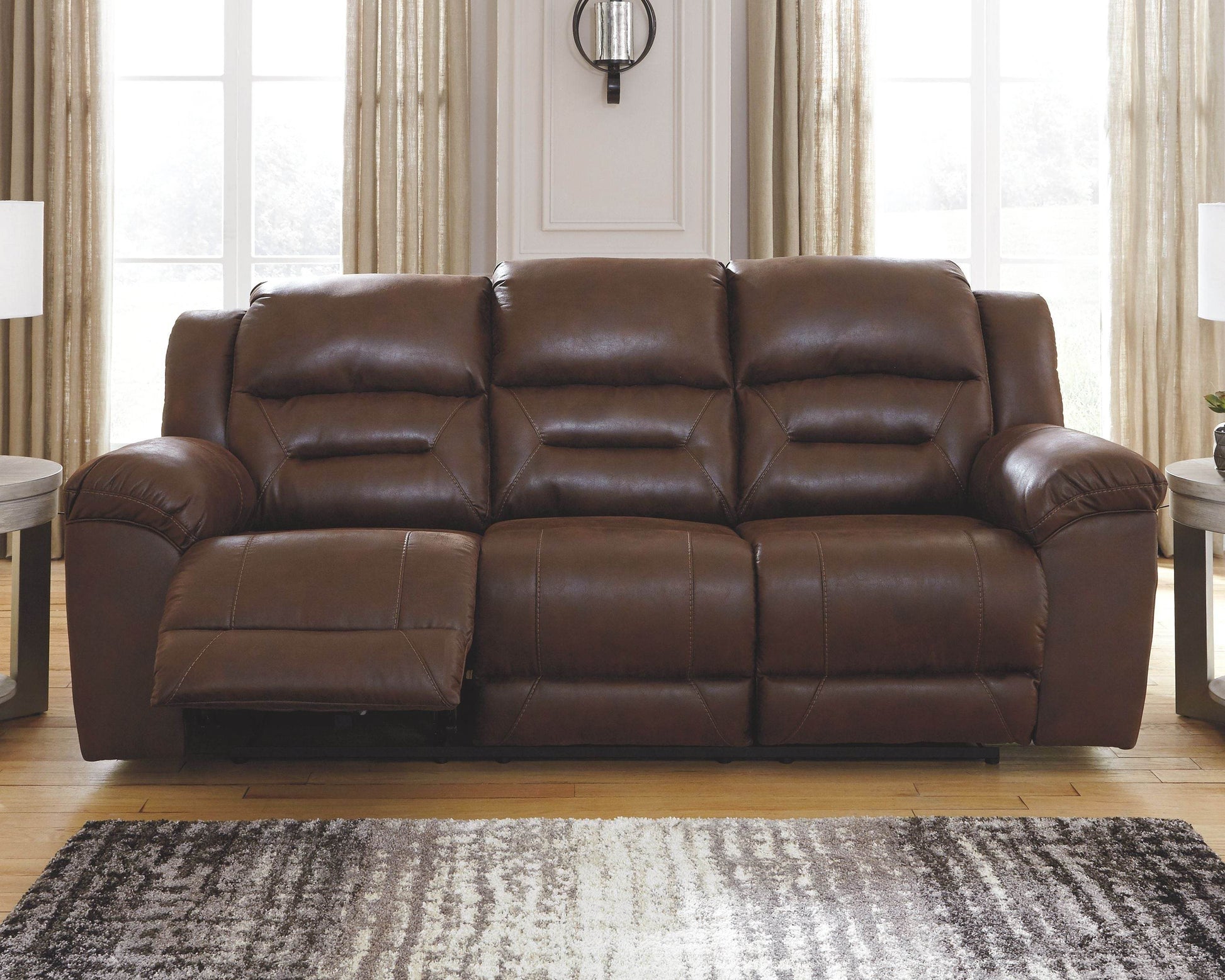 Stoneland Power Reclining Sofa Faux Leather Chocolate-Reclining Sofas-DECOROLALA