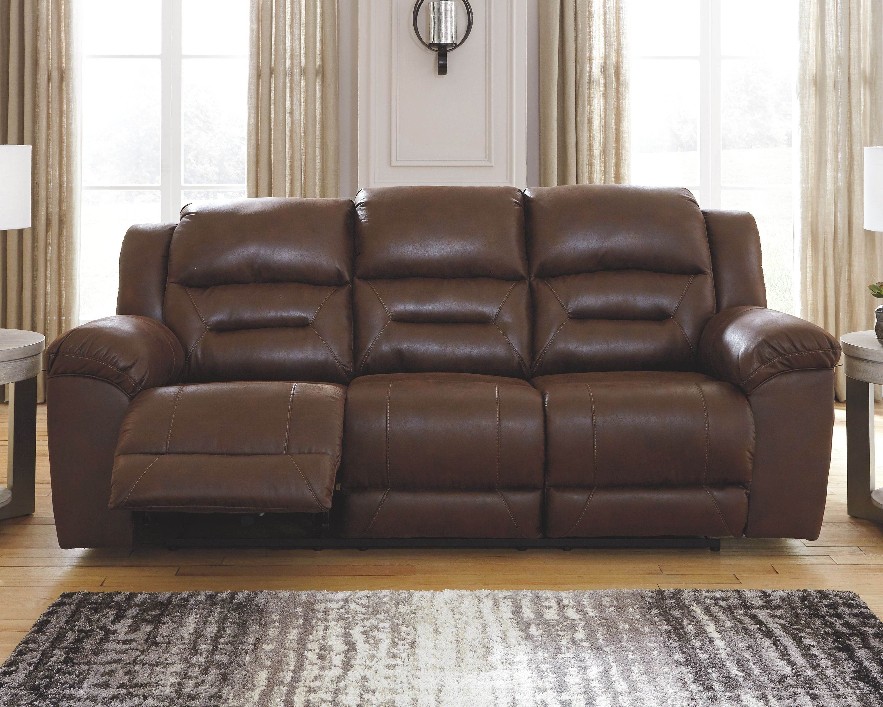 Stoneland Power Reclining Sofa Faux Leather Chocolate-Reclining Sofas-DECOROLALA