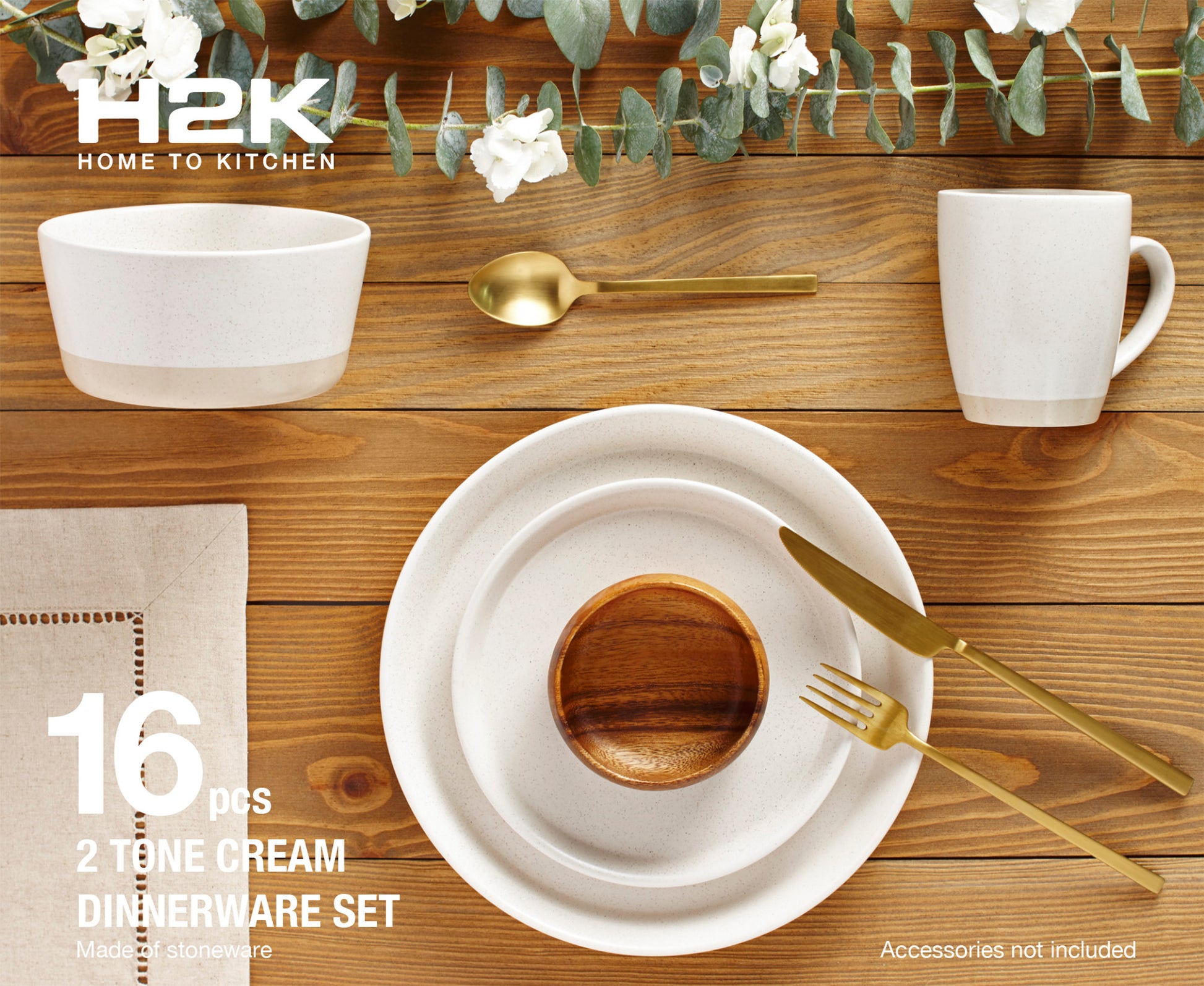 Stoneware Dinnerware Set 16-Pc Cream 2-Tone-Dinnerware-DECOROLALA