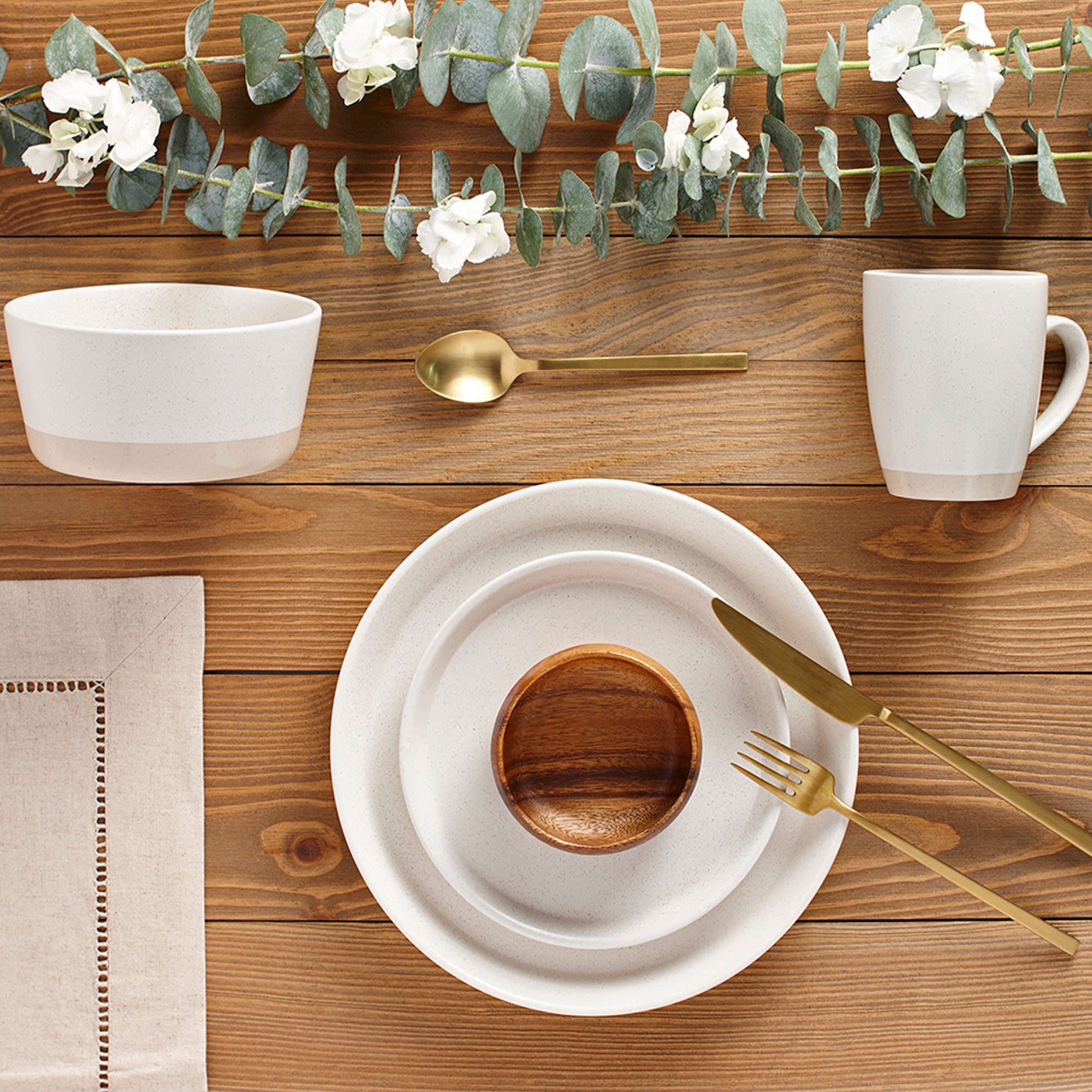 Stoneware Dinnerware Set 16-Pc Cream 2-Tone-Dinnerware-DECOROLALA