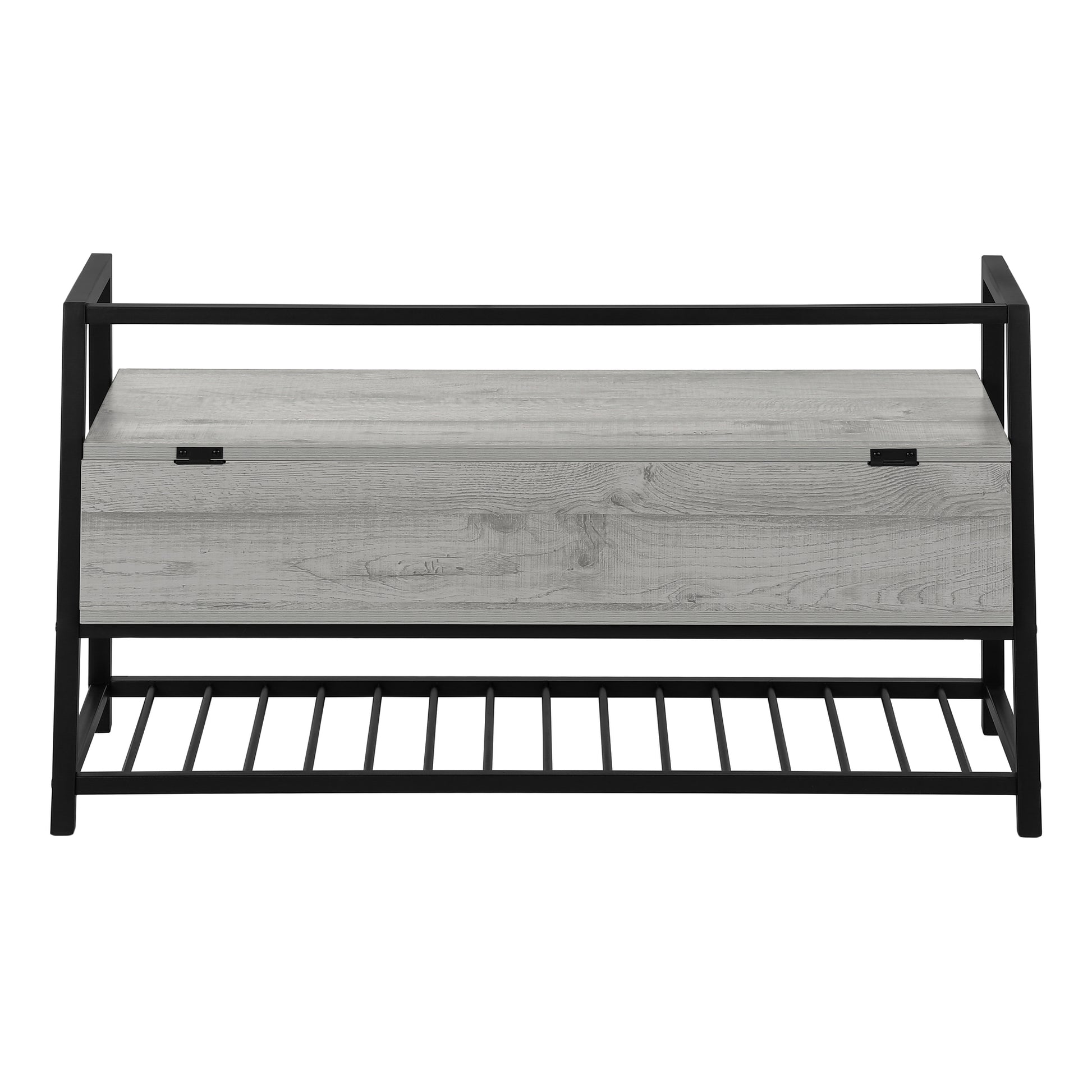 Storage Bench 42"L Grey Wood Black Metal Frame-Bench-DECOROLALA