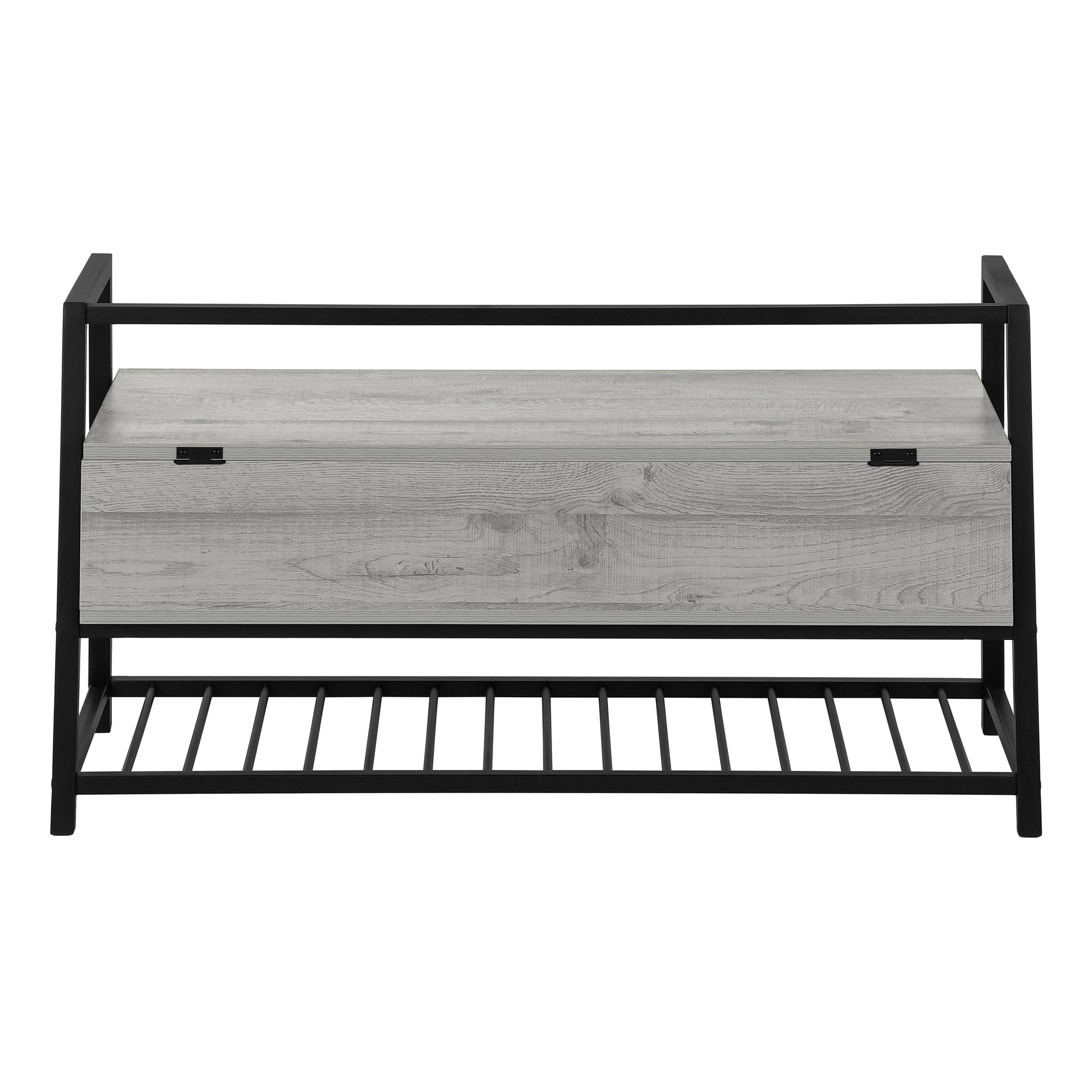 Storage Bench 42"L Grey Wood Black Metal Frame-Bench-DECOROLALA