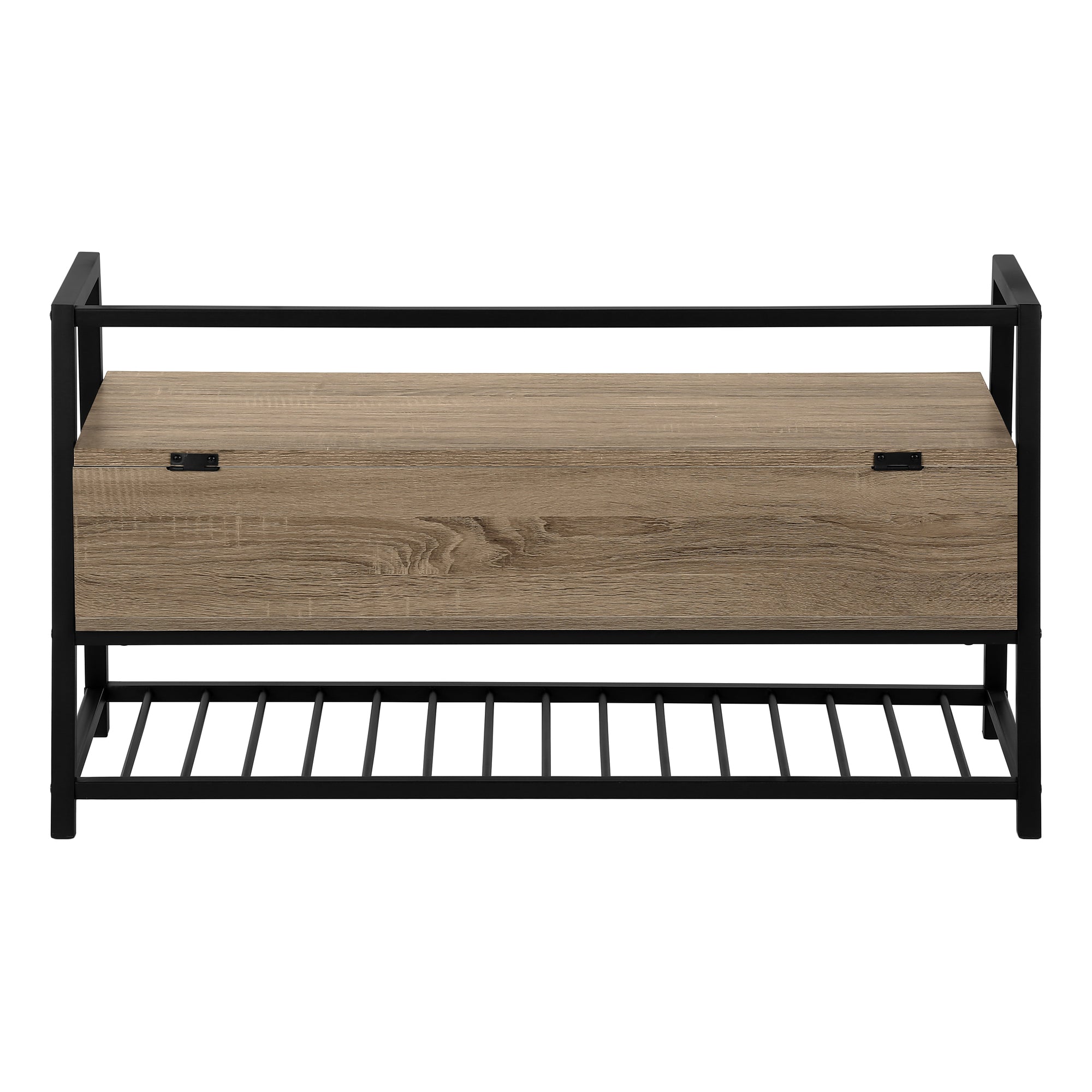 Storage Bench 42"L Grey Wood Black Metal Frame-Bench-DECOROLALA