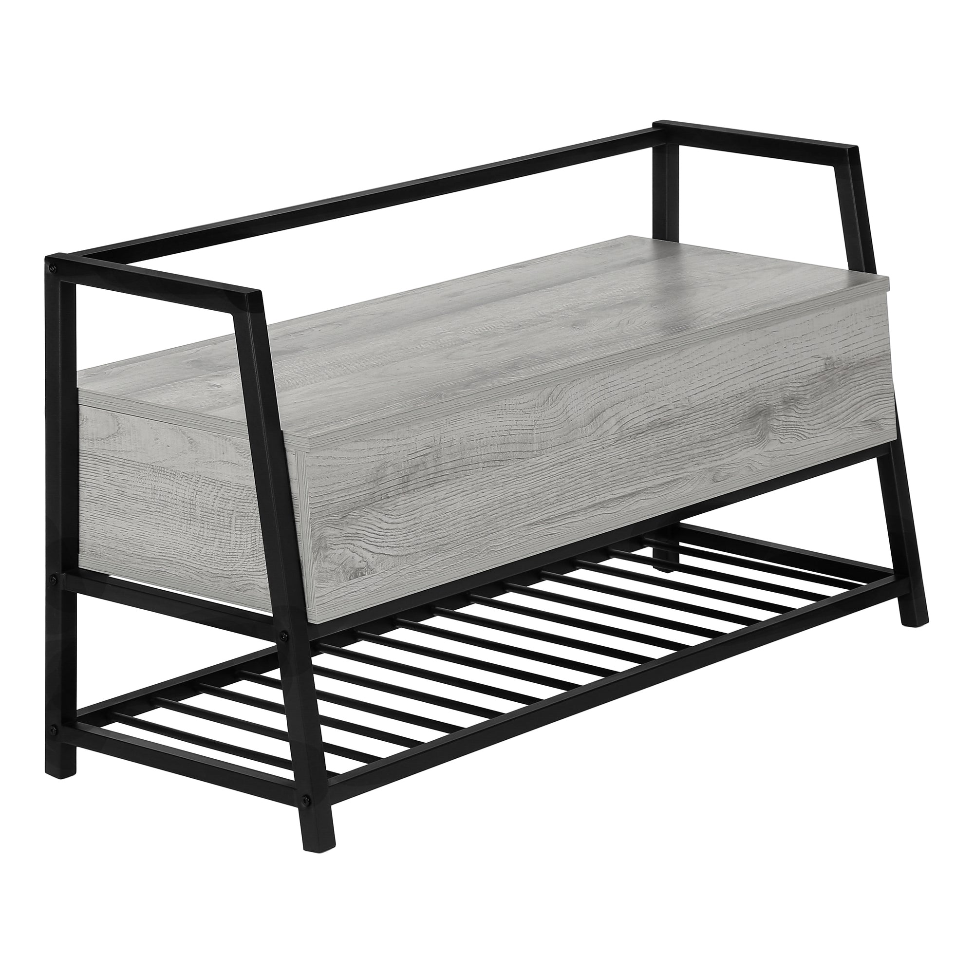Storage Bench 42"L Grey Wood Black Metal Frame-Bench-DECOROLALA