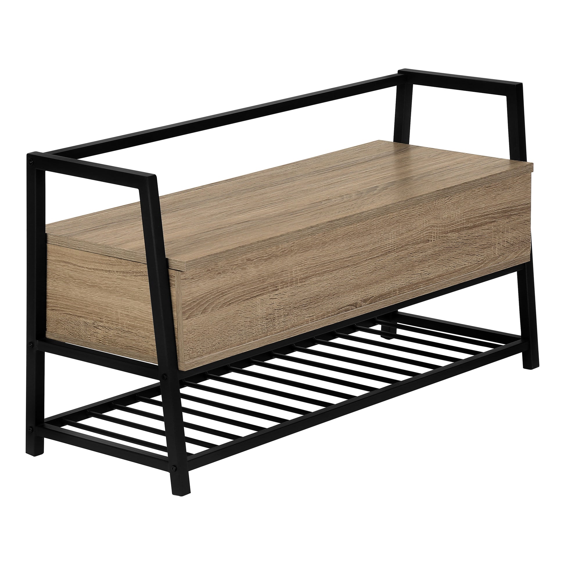 Storage Bench 42"L Grey Wood Black Metal Frame-Bench-DECOROLALA