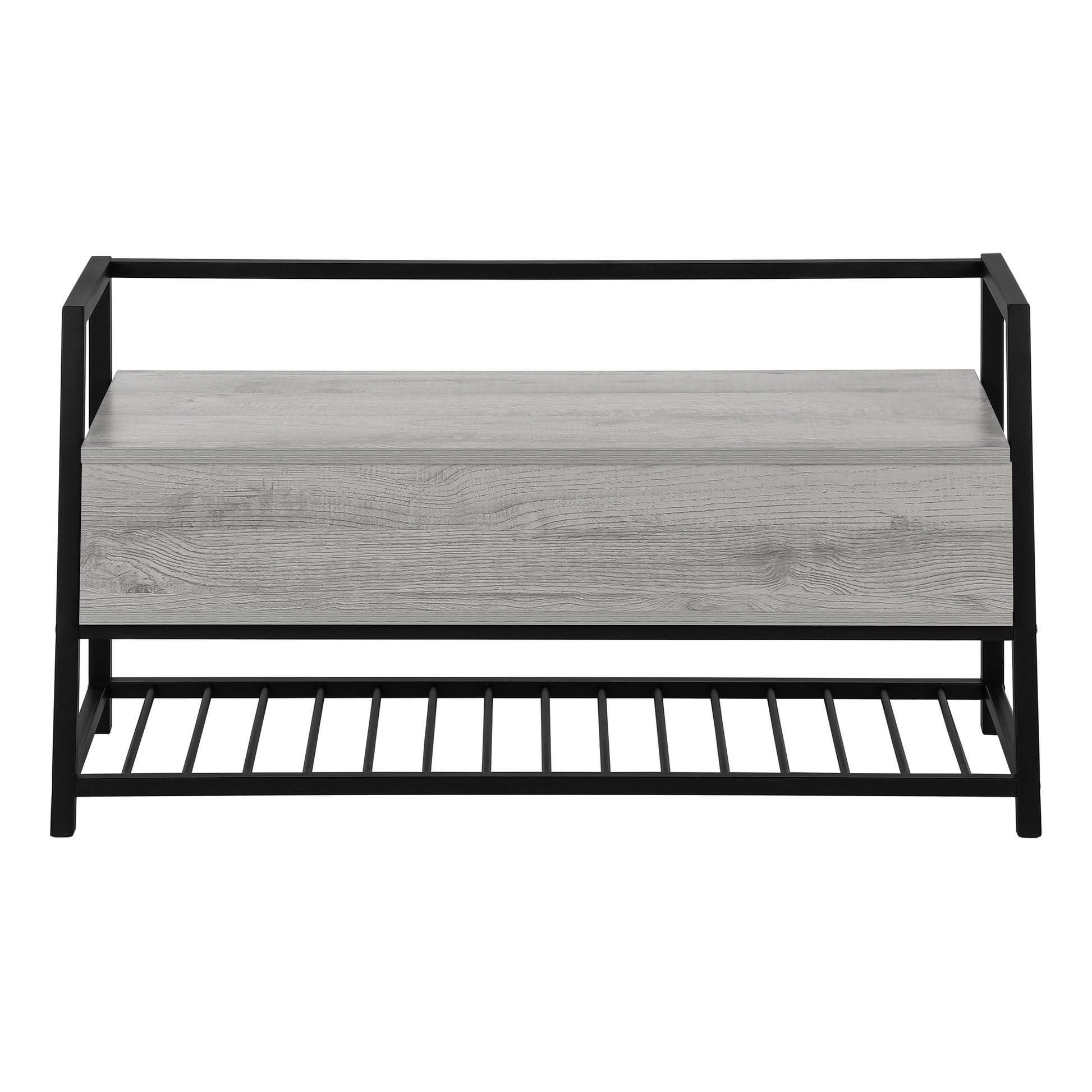 Storage Bench 42"L Grey Wood Black Metal Frame-Bench-DECOROLALA