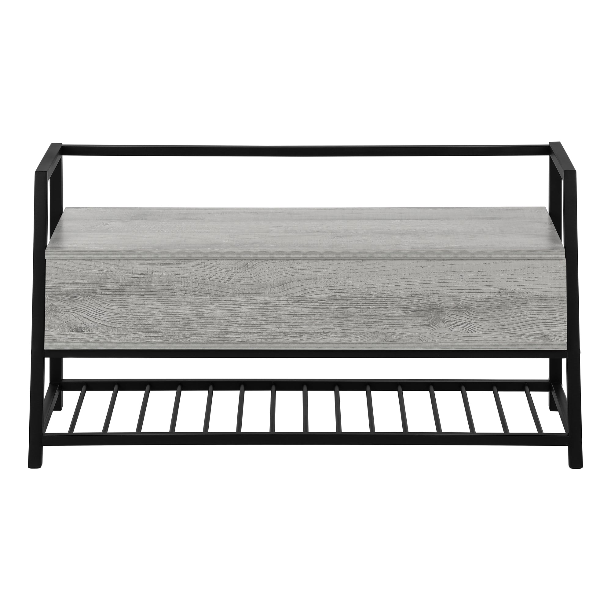 Storage Bench 42"L Grey Wood Black Metal Frame-Bench-DECOROLALA