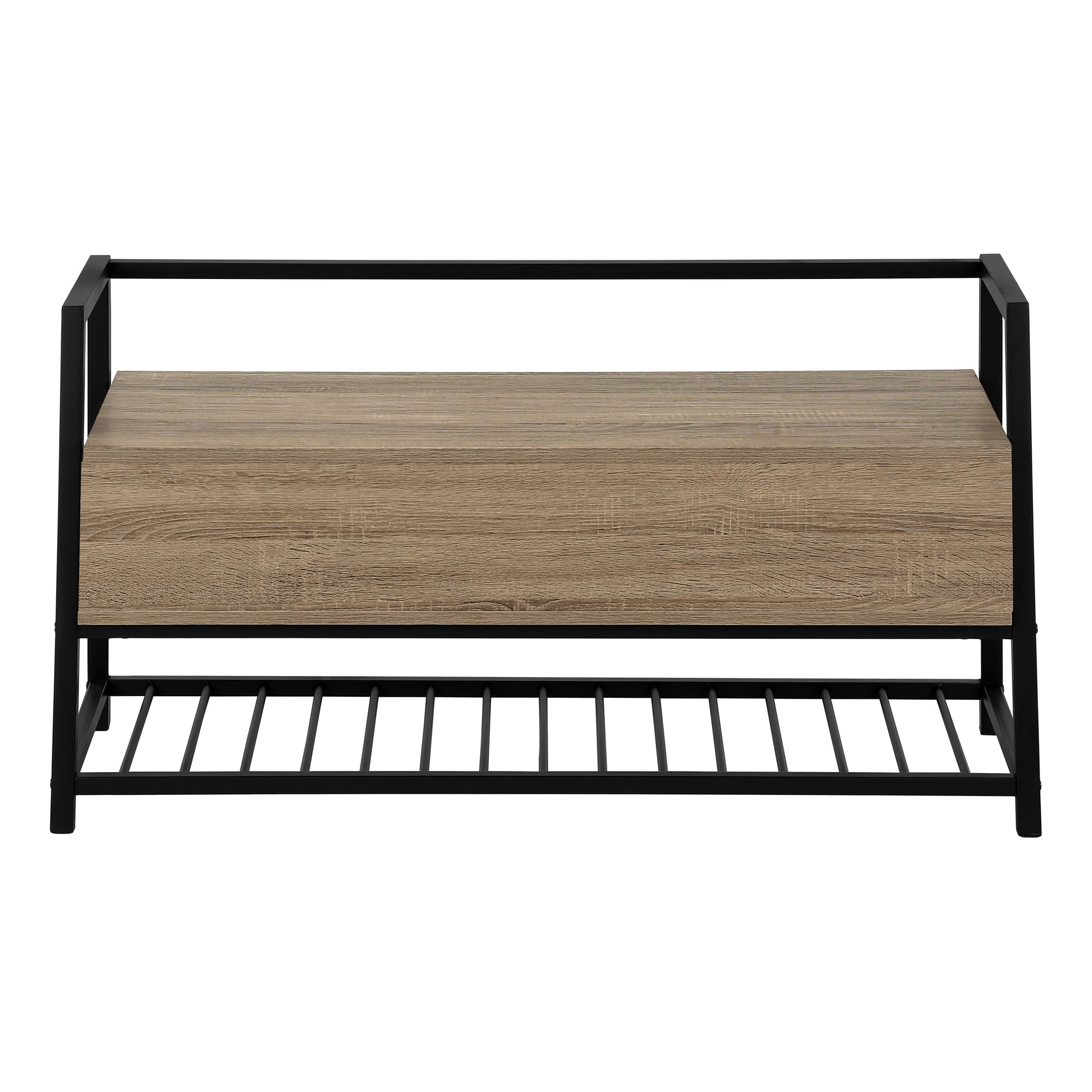 Storage Bench 42"L Grey Wood Black Metal Frame-Bench-DECOROLALA