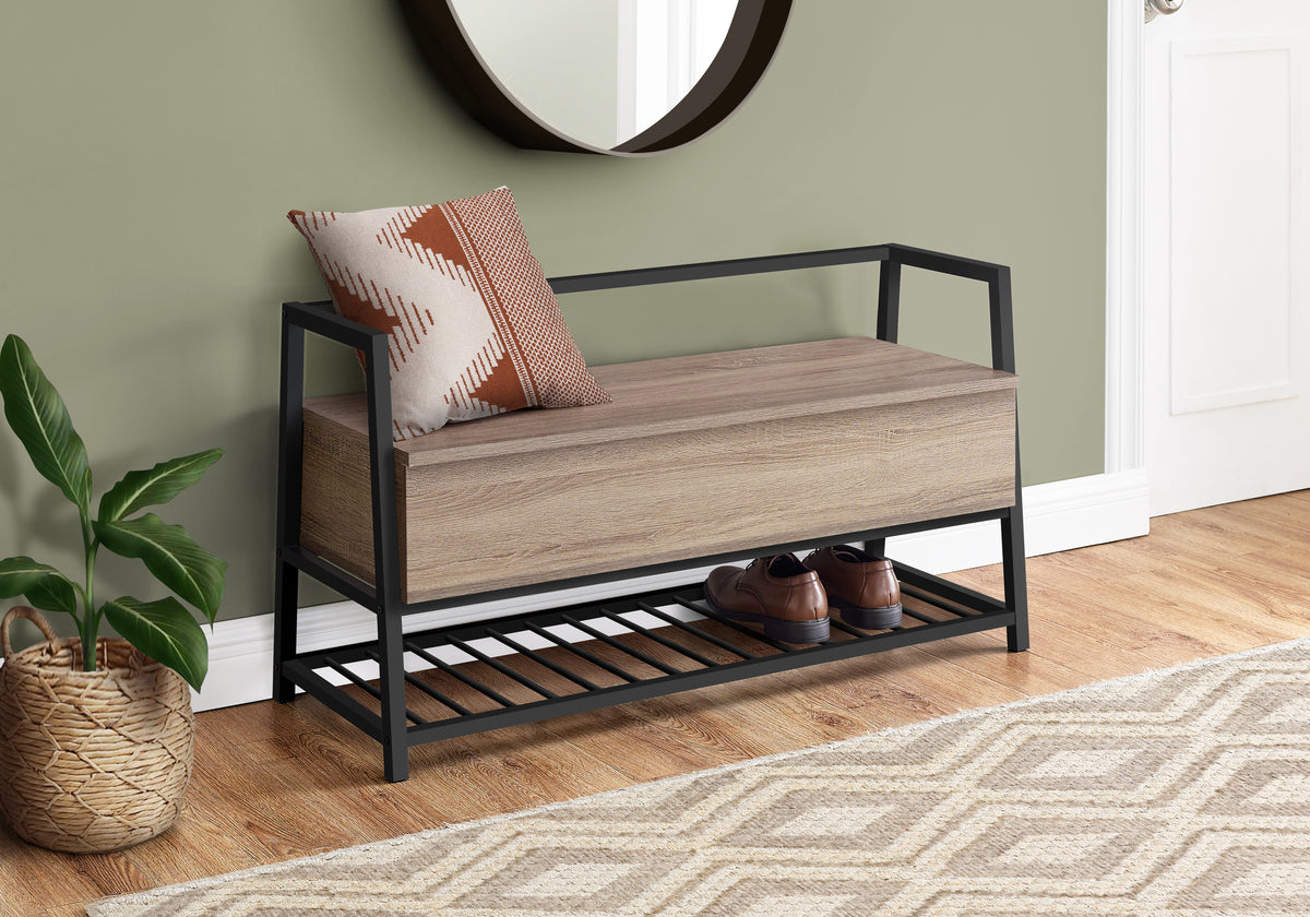 Storage Bench 42"L Grey Wood Black Metal Frame-Benches-DECOROLALA