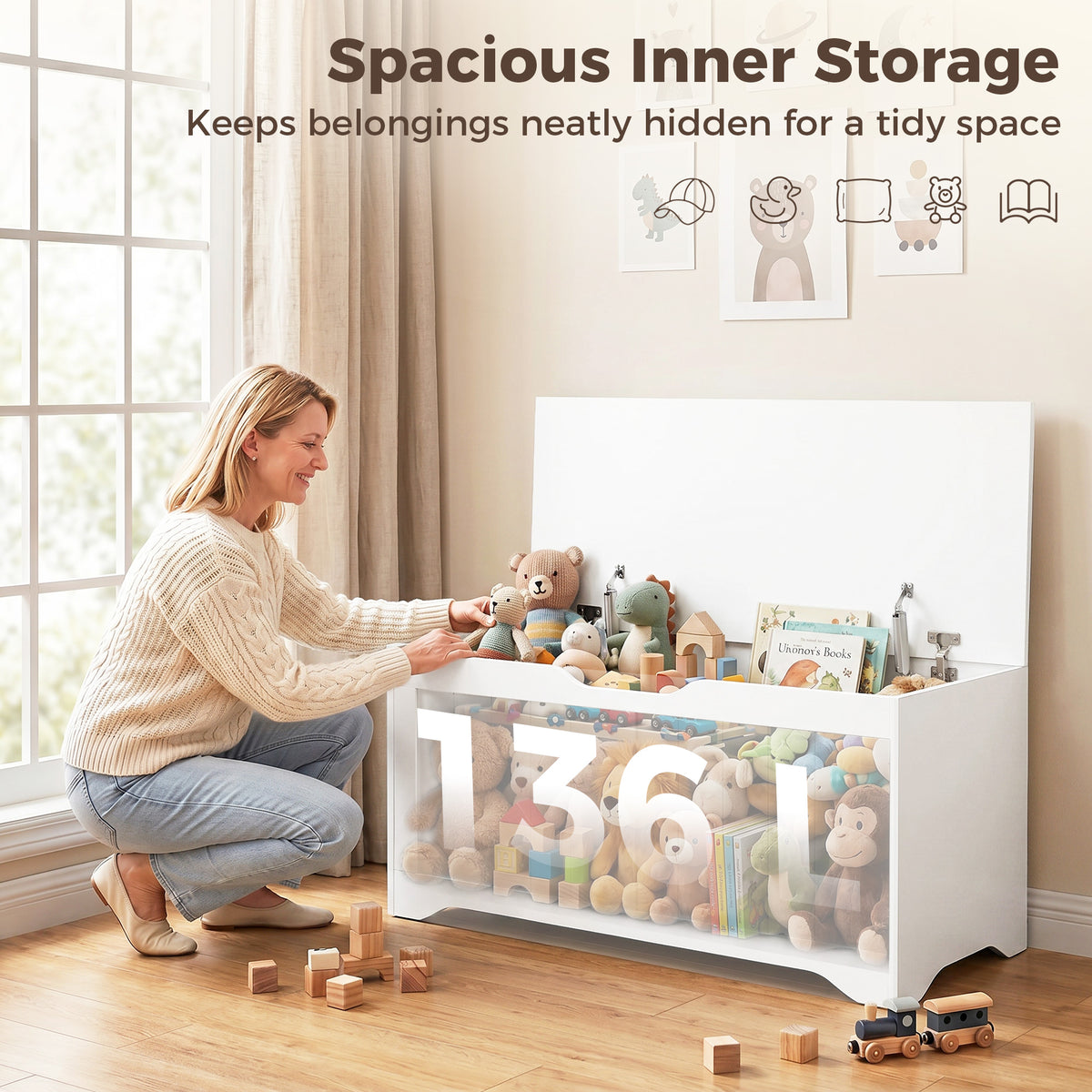 Storage Bench - White Lift Top Chest with Safety Hinges-Home Furnishings > Storage & Organization > Storage Cabinets-DECOROLALA