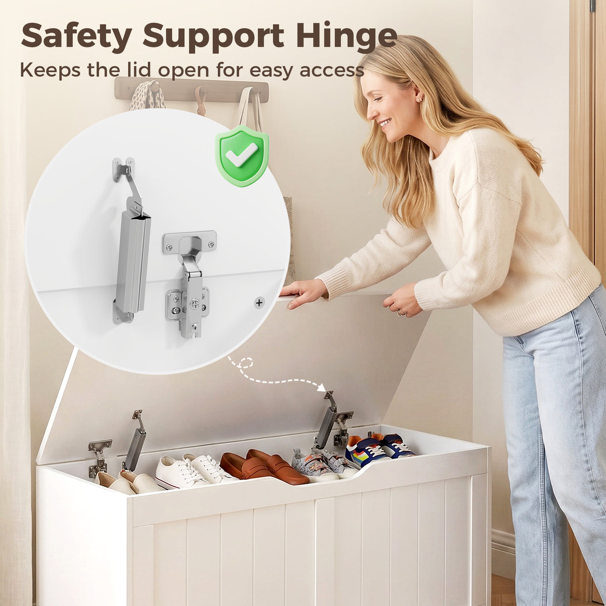 Storage Bench - White Lift Top Chest with Safety Hinges-Home Furnishings > Storage & Organization > Storage Cabinets-DECOROLALA