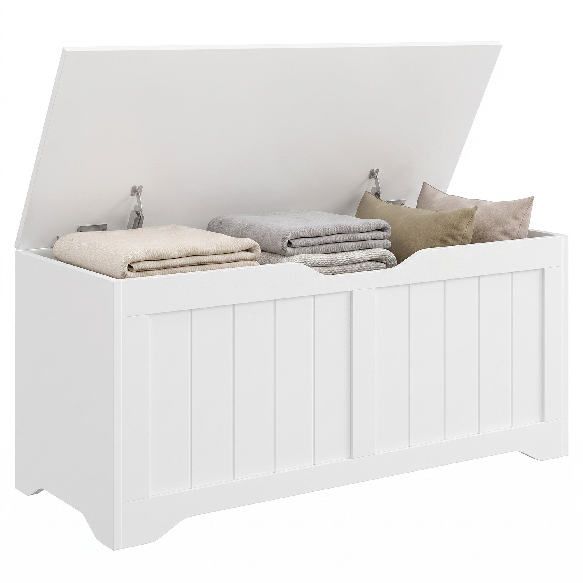 Storage Bench - White Lift Top Chest with Safety Hinges-Home Furnishings > Storage & Organization > Storage Cabinets-DECOROLALA