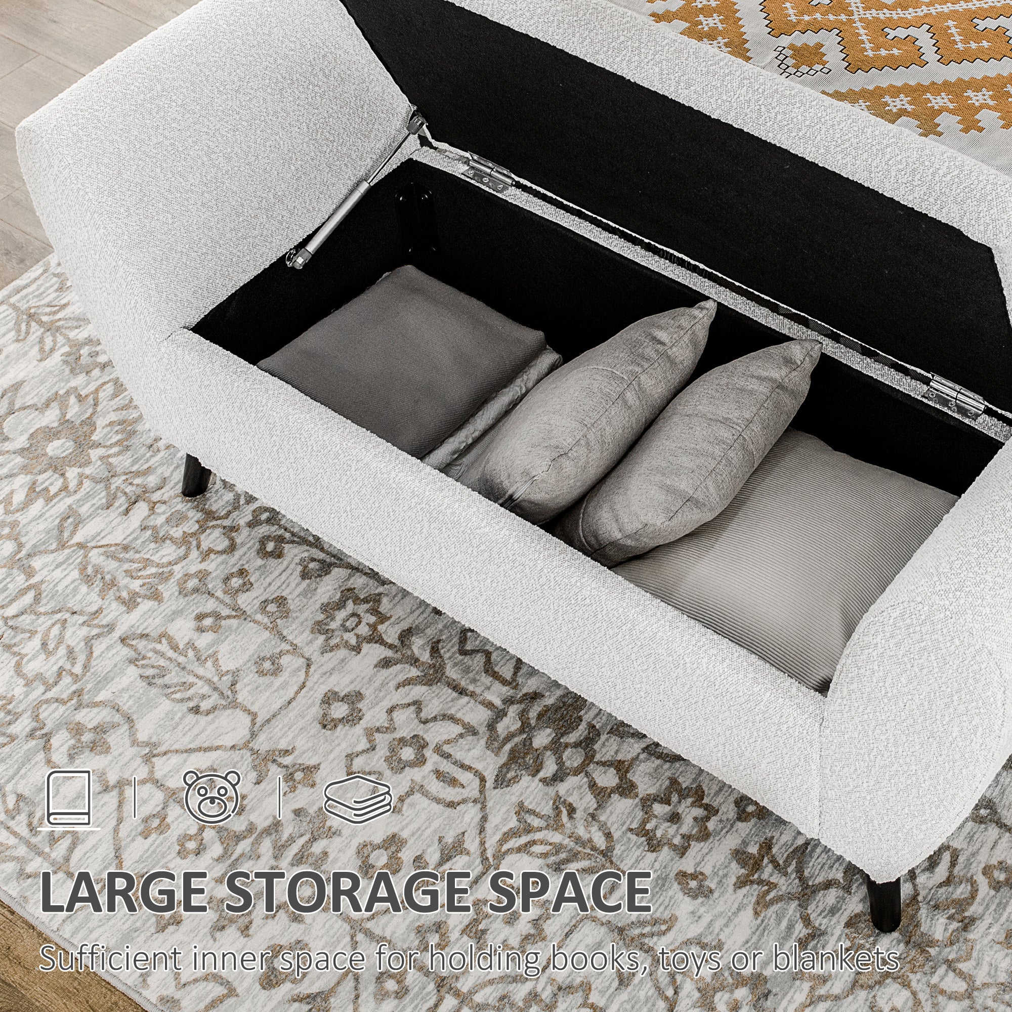 Storage Bench with Arms - Cream White-DECOROLALA