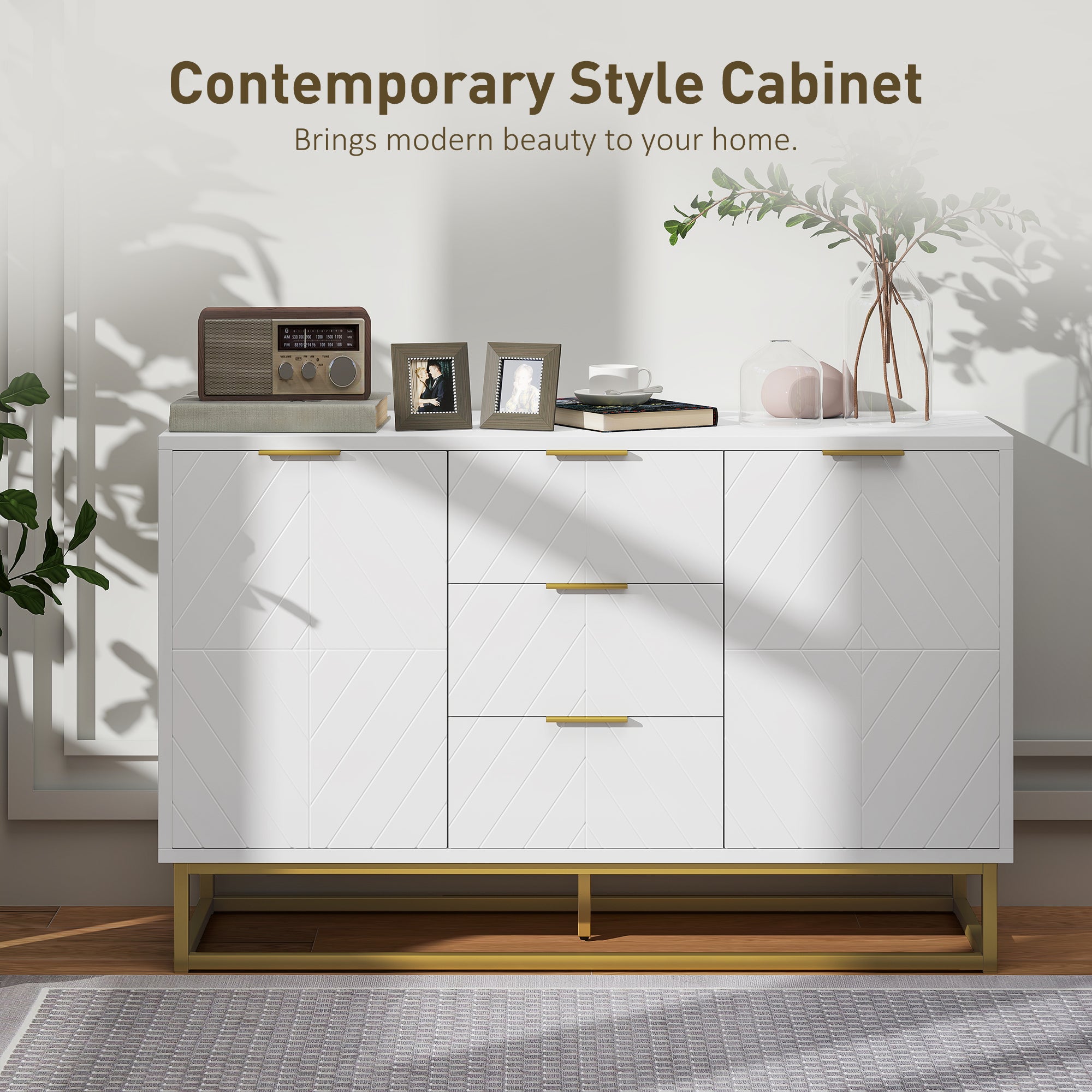 Storage Cabinet 47" White 3 Drawer-DECOROLALA