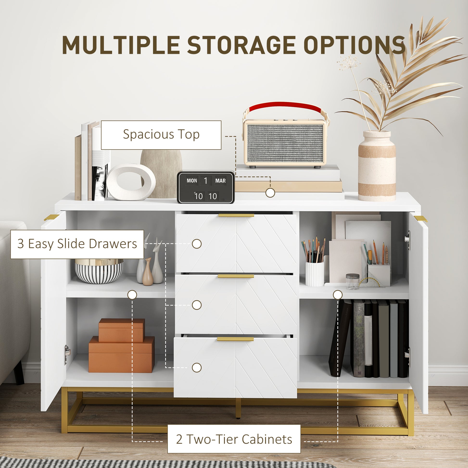 Storage Cabinet 47" White 3 Drawer-DECOROLALA