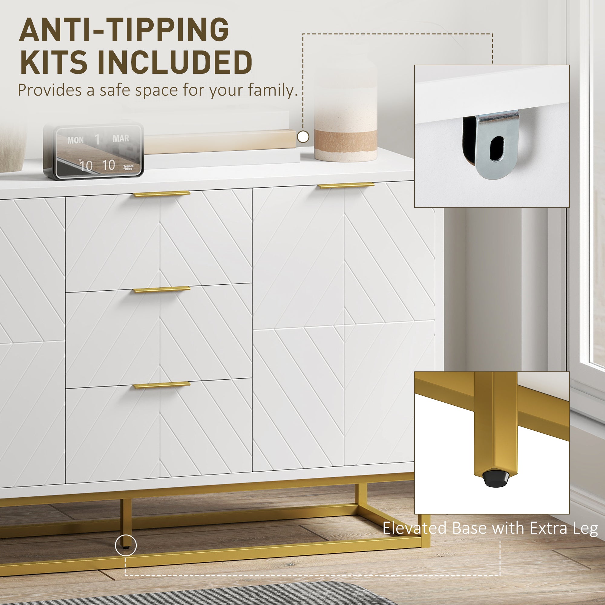 Storage Cabinet 47" White 3 Drawer-DECOROLALA