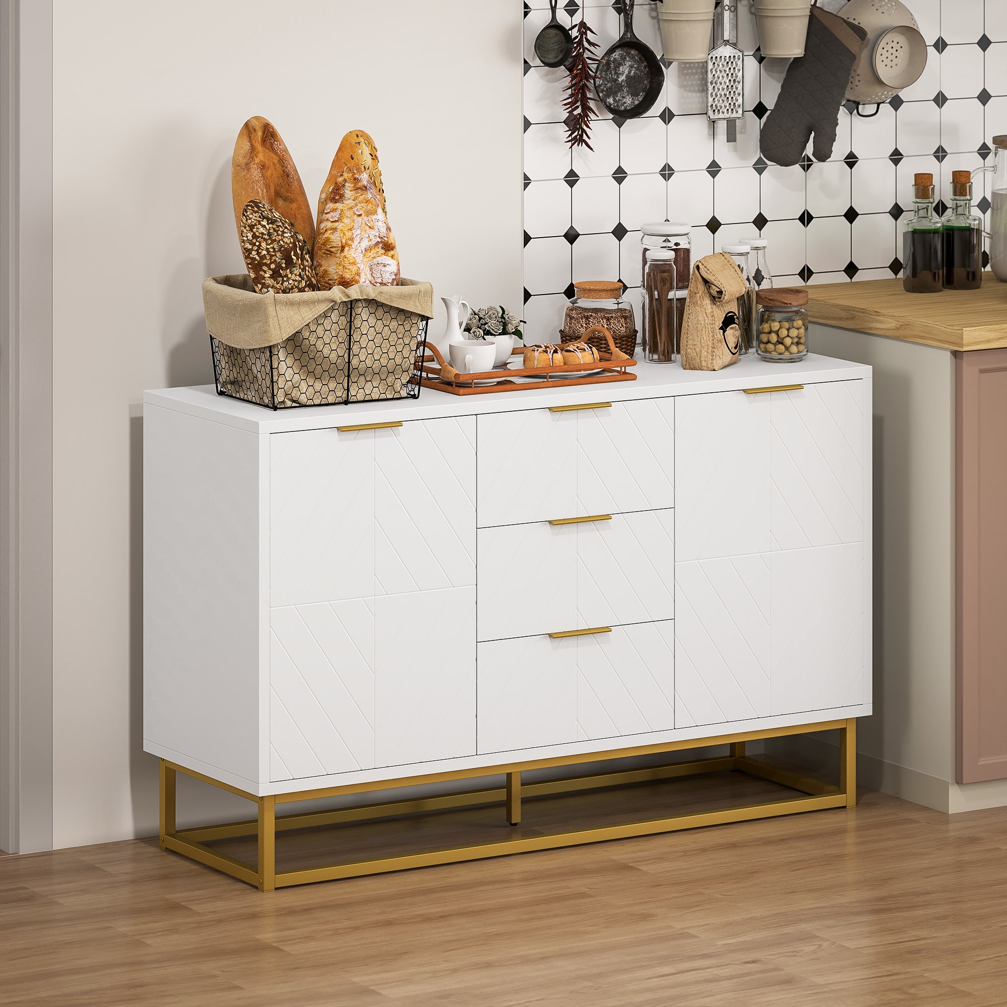 Storage Cabinet 47" White 3 Drawer-DECOROLALA