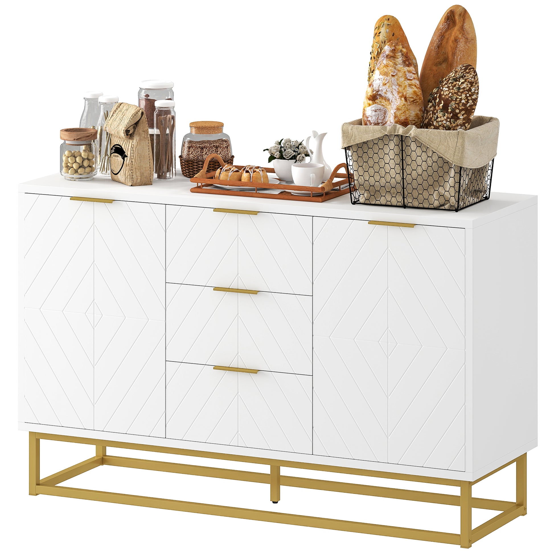 Storage Cabinet 47" White 3 Drawer-DECOROLALA