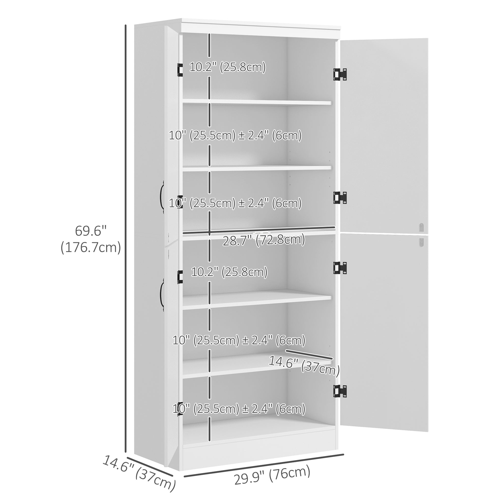 Storage Cabinet 70" 4-Door White Pantry-DECOROLALA