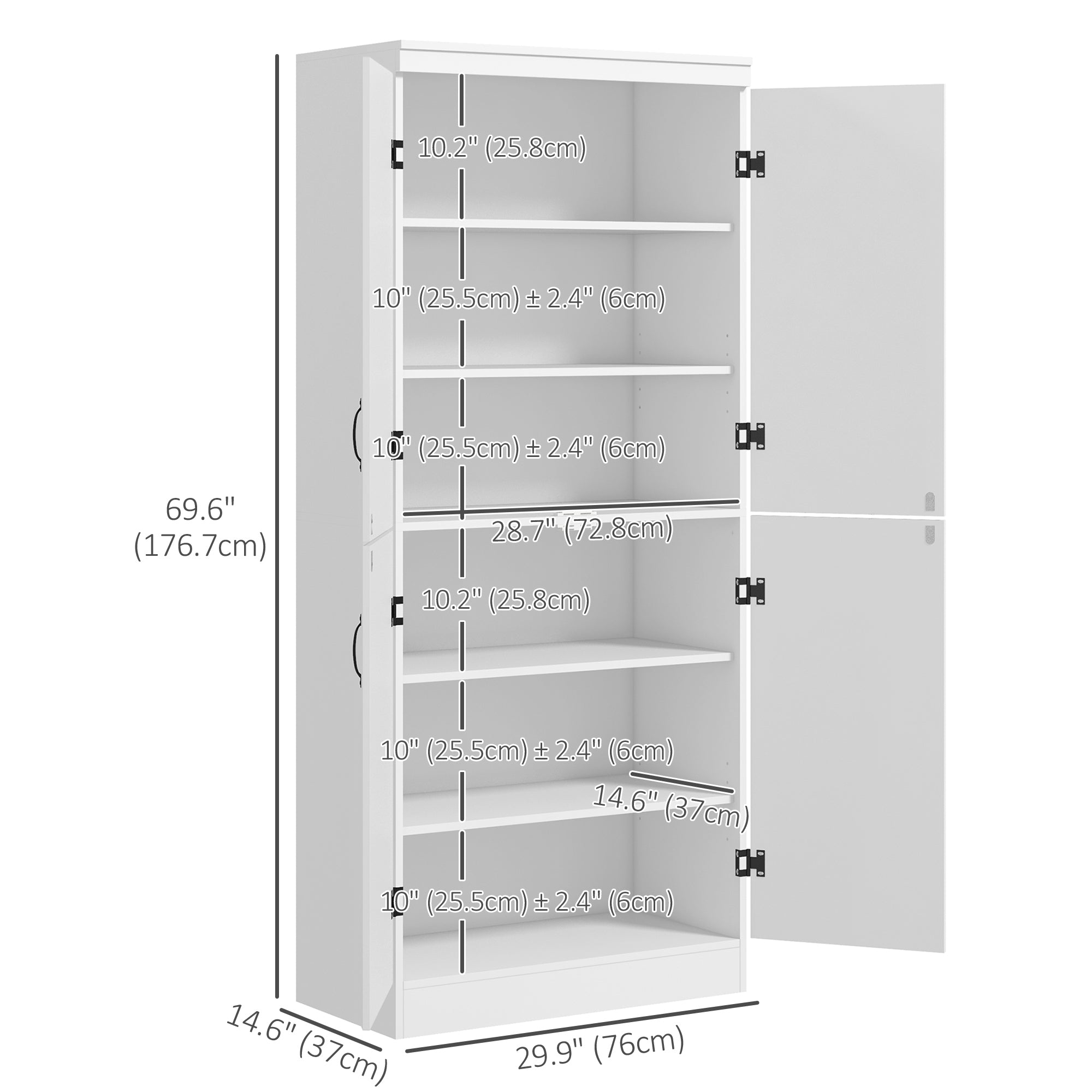 Storage Cabinet 70" 4-Door White Pantry-DECOROLALA