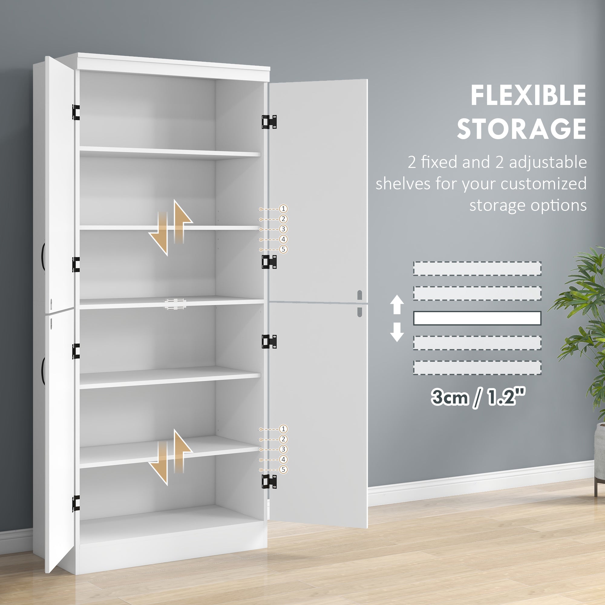 Storage Cabinet 70" 4-Door White Pantry-DECOROLALA