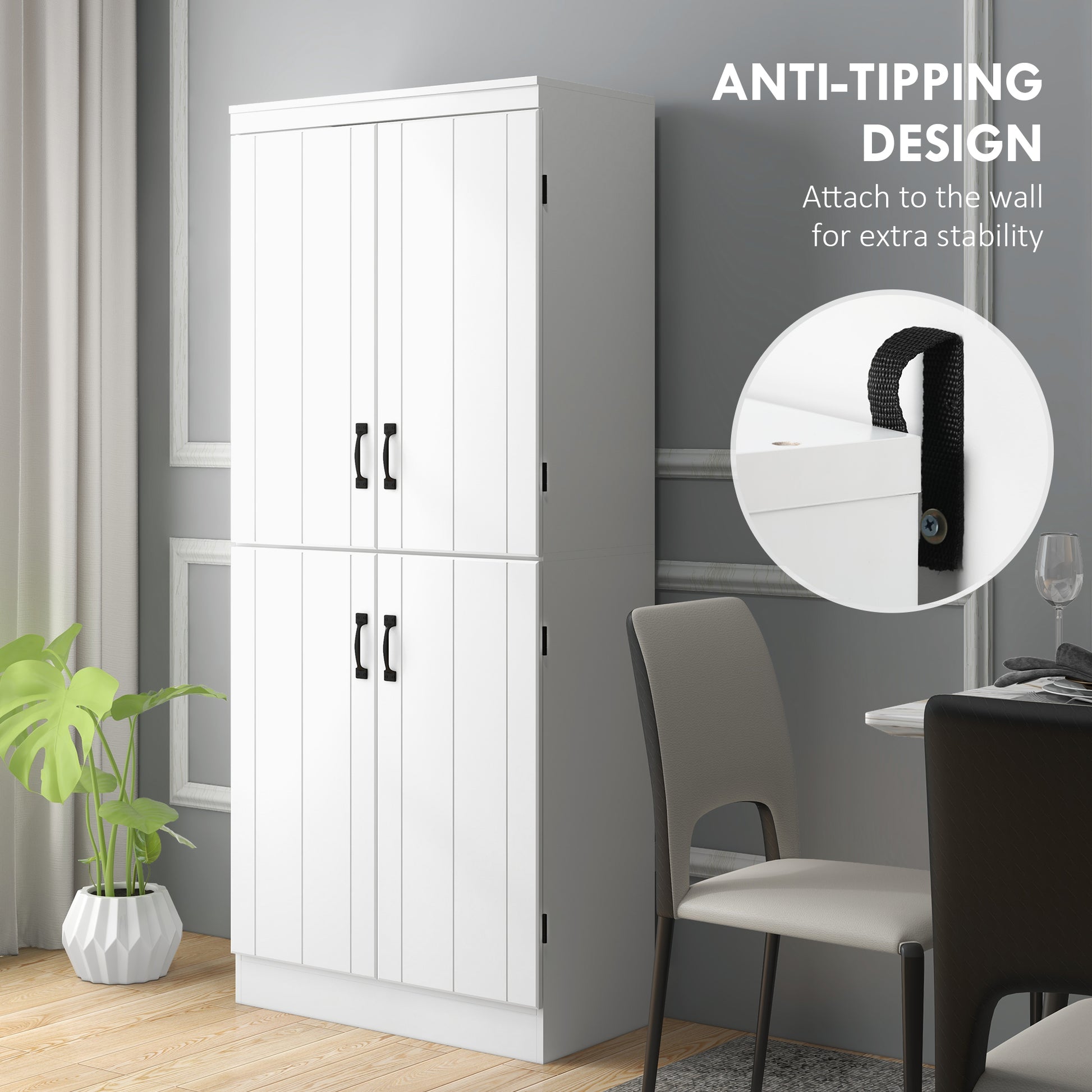Storage Cabinet 70" 4-Door White Pantry-DECOROLALA