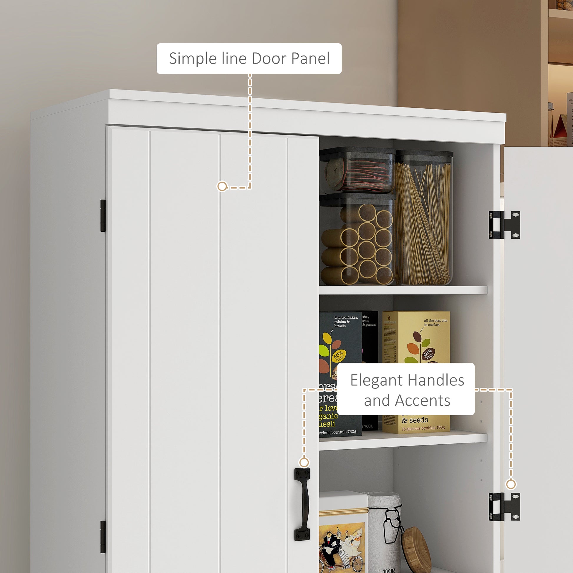 Storage Cabinet 70" 4-Door White Pantry-DECOROLALA