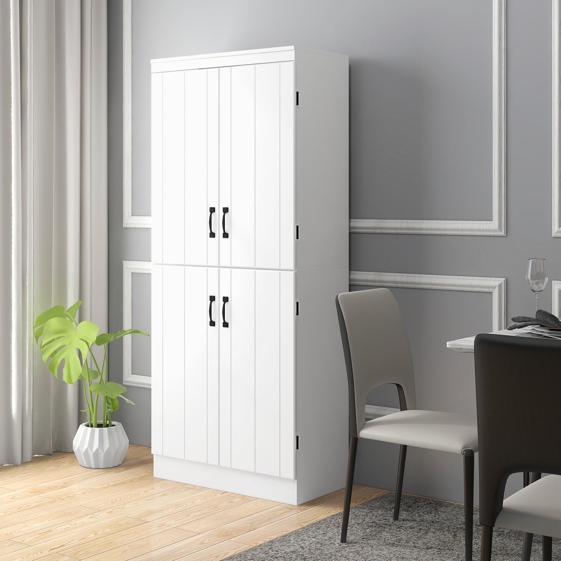 Storage Cabinet 70" 4-Door White Pantry-DECOROLALA