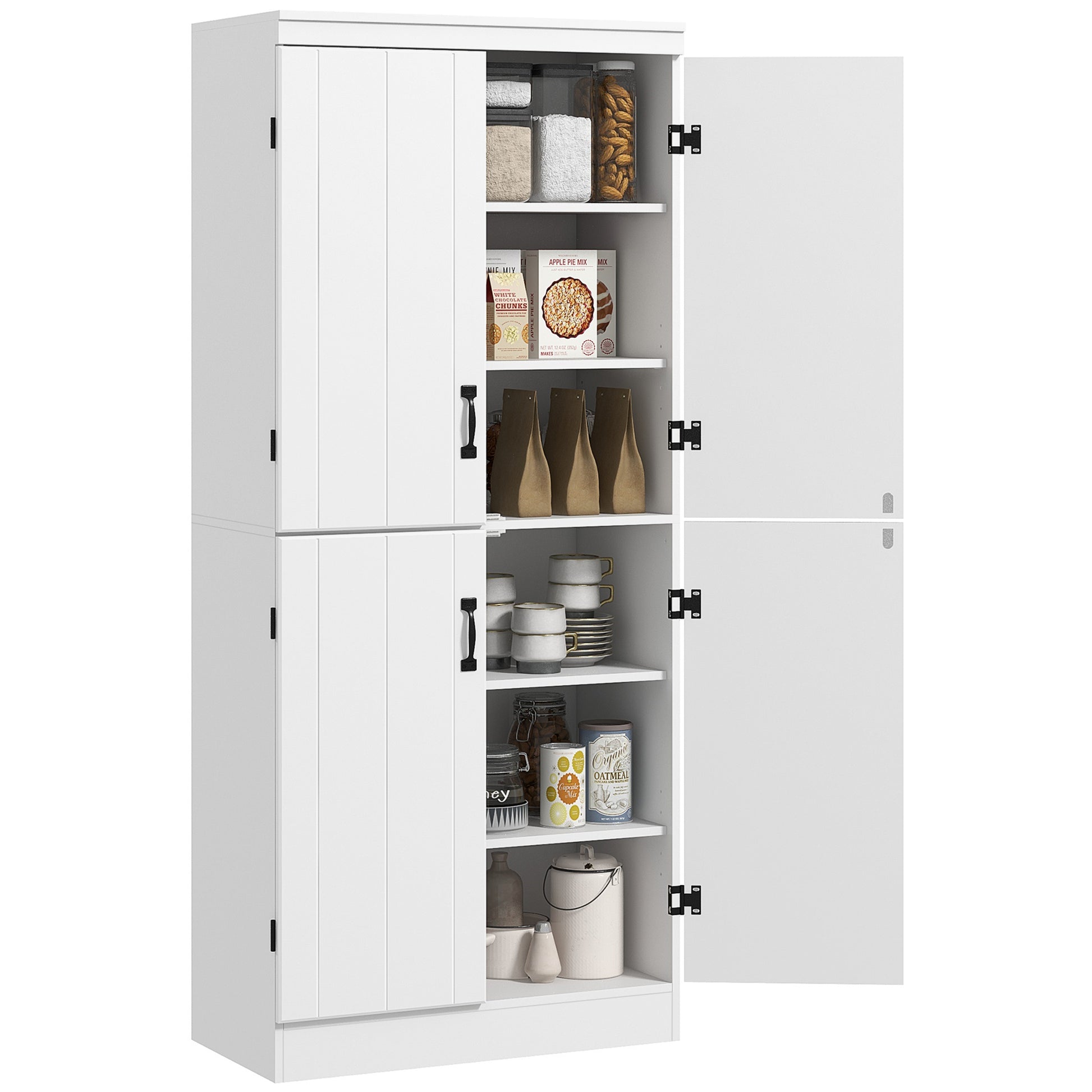 Storage Cabinet 70" 4-Door White Pantry-DECOROLALA