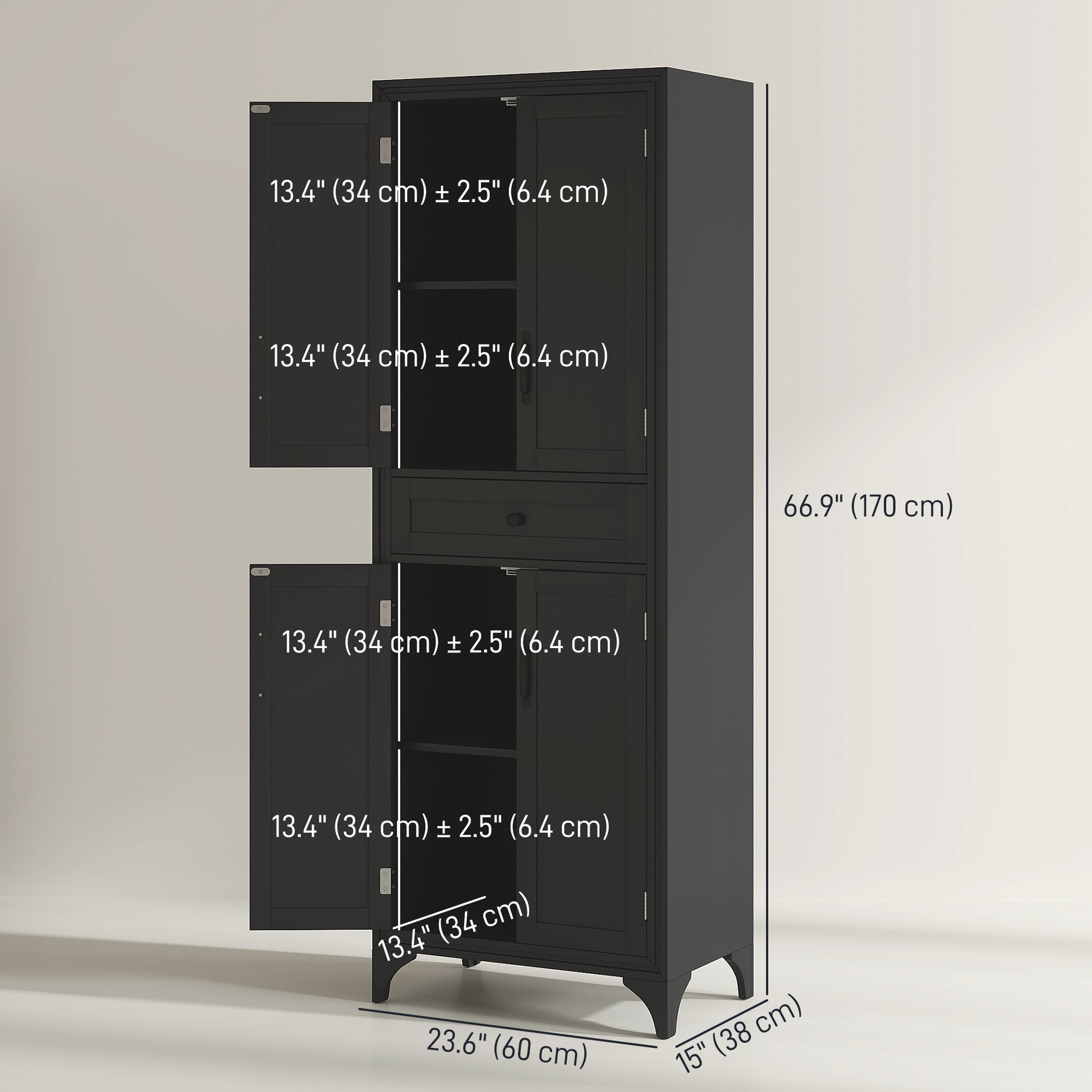 Storage Cabinet Kitchen Pantry 4 Door Black 66.9"H-DECOROLALA