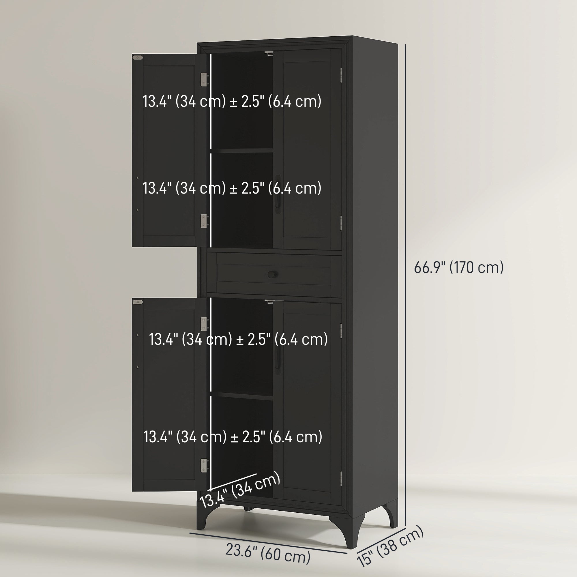 Storage Cabinet Kitchen Pantry 4 Door Black 66.9"H-DECOROLALA