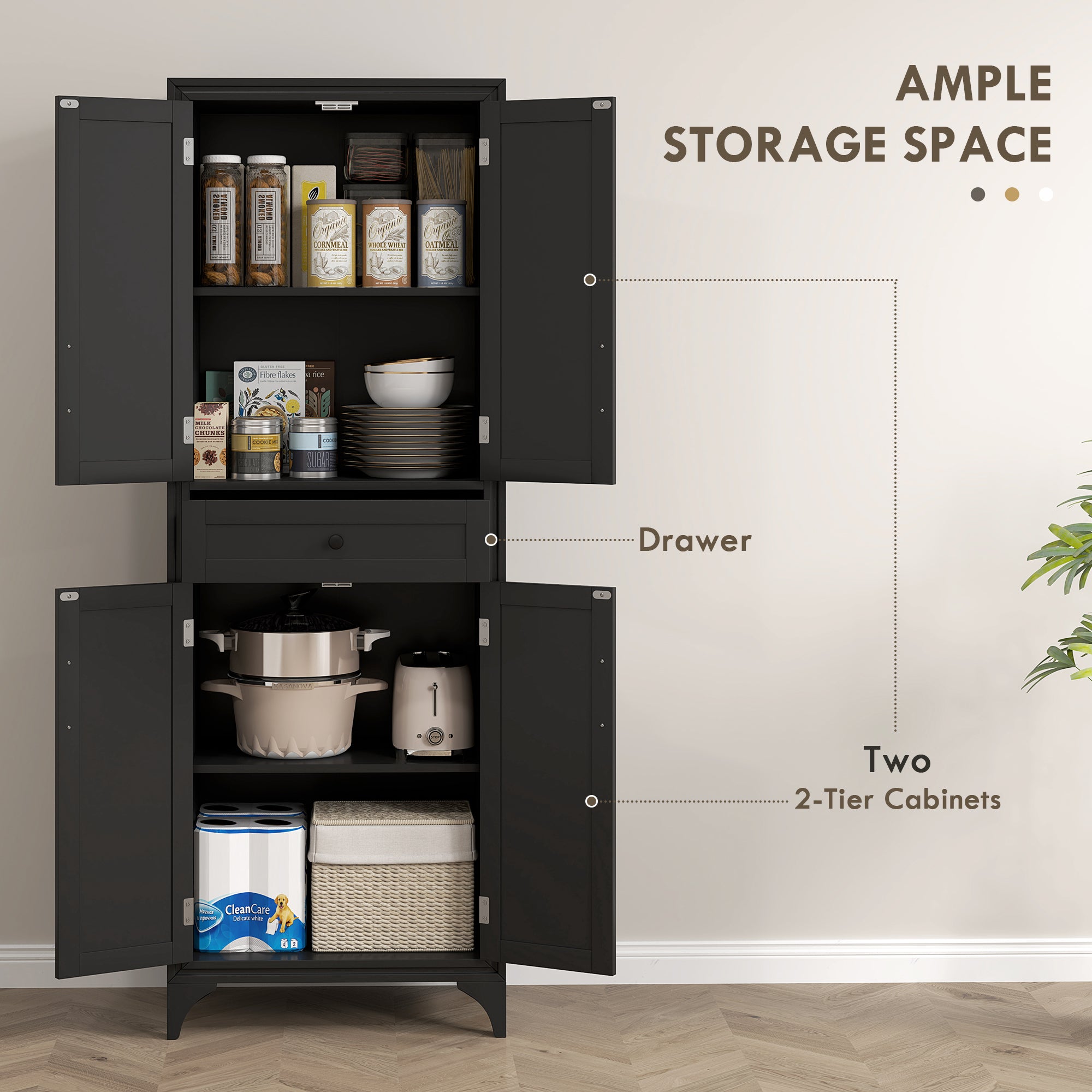 Storage Cabinet Kitchen Pantry 4 Door Black 66.9"H-DECOROLALA