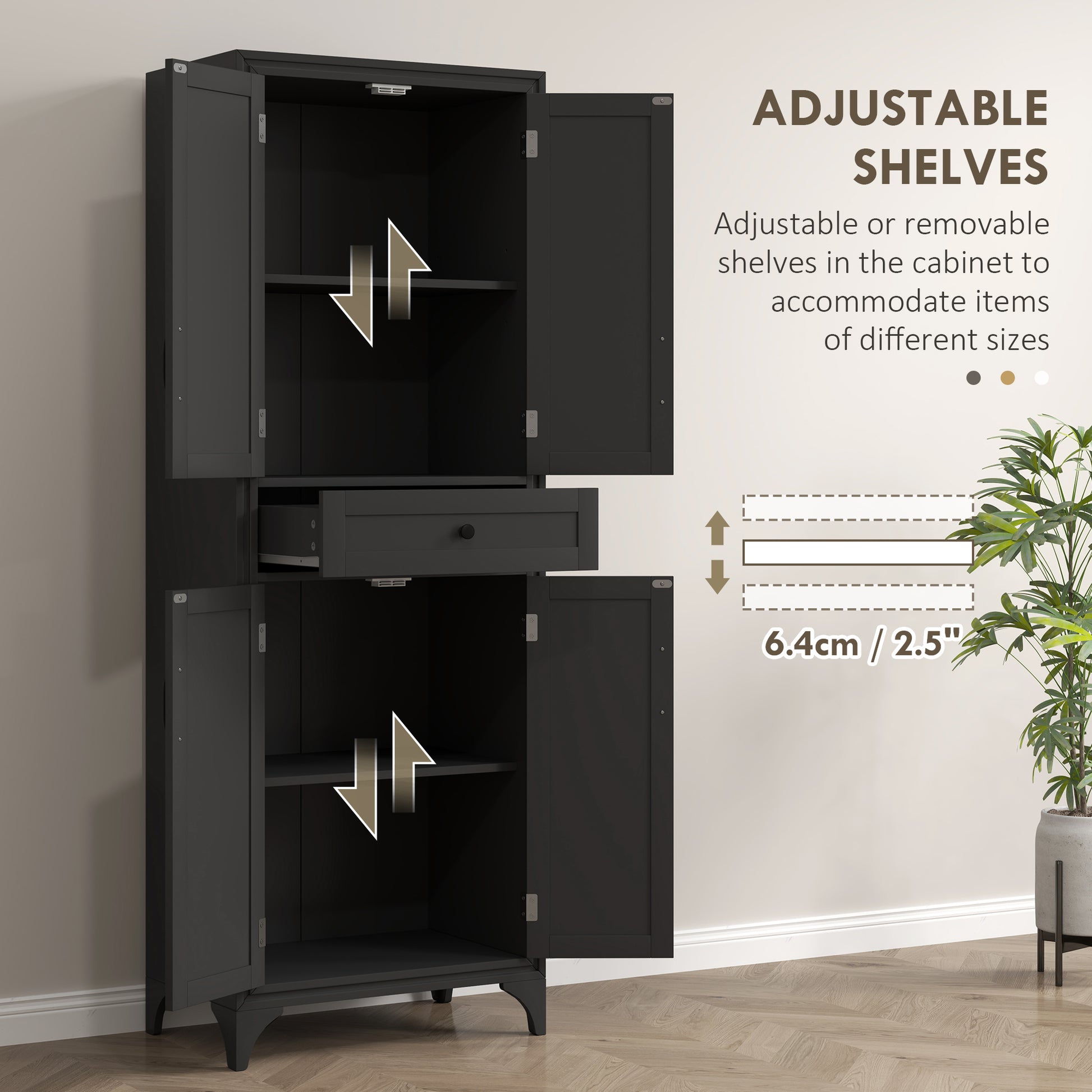 Storage Cabinet Kitchen Pantry 4 Door Black 66.9"H-DECOROLALA