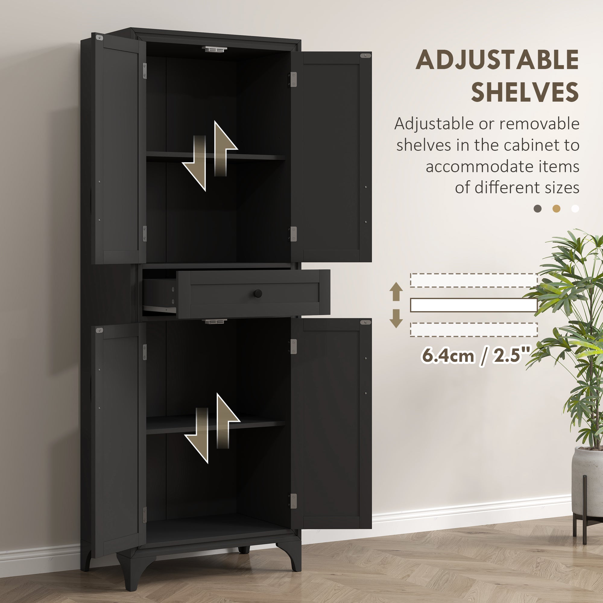 Storage Cabinet Kitchen Pantry 4 Door Black 66.9"H-DECOROLALA