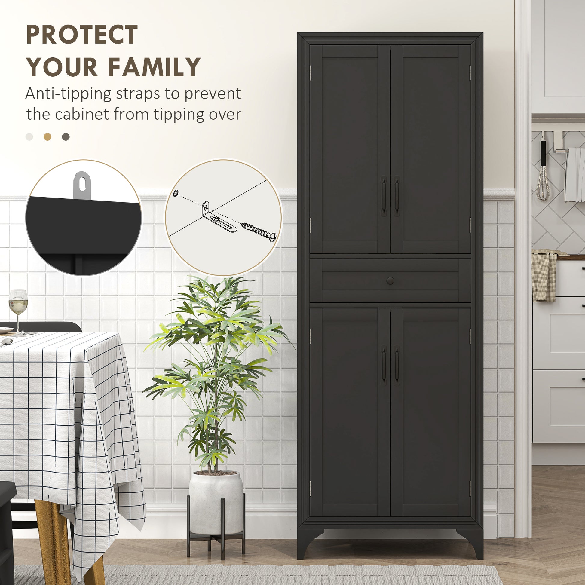 Storage Cabinet Kitchen Pantry 4 Door Black 66.9"H-DECOROLALA